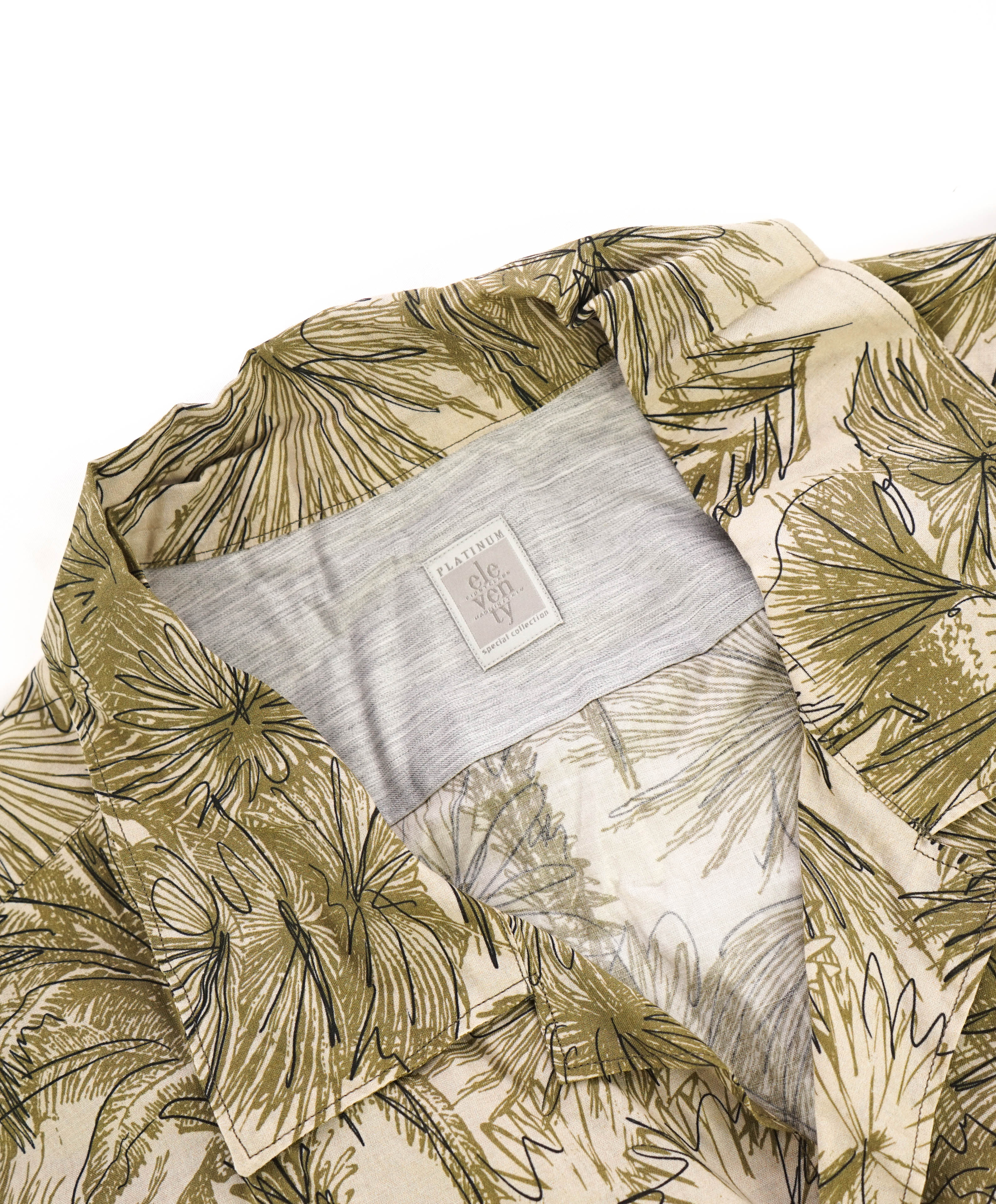 $395 ELEVENTY - Green *PALM* Havana Camp Collar Resort Shirt - M