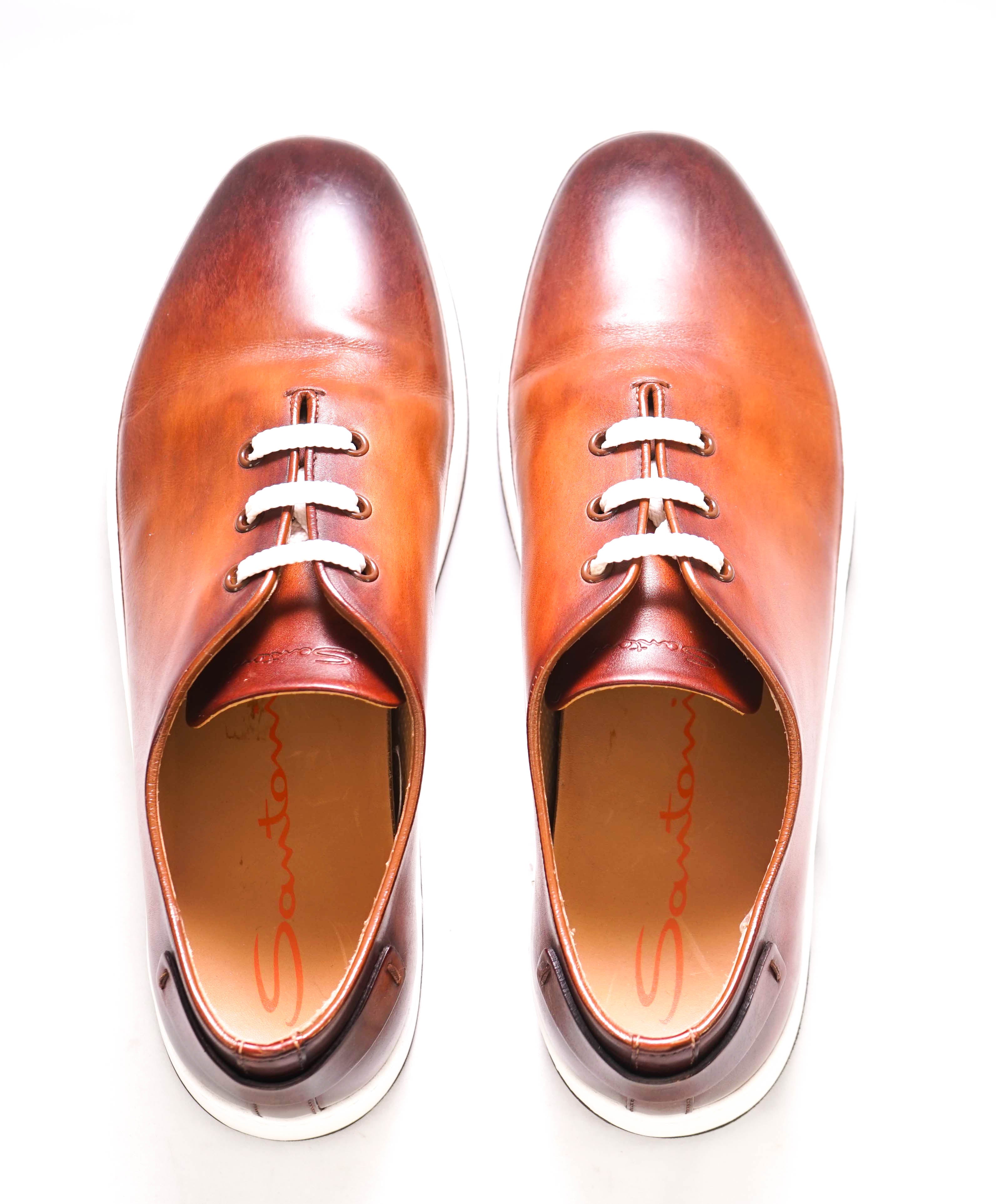 $1,295 SANTONI -  Brown Hand Patina Full Leather Sneaker - 9 (8 IT)