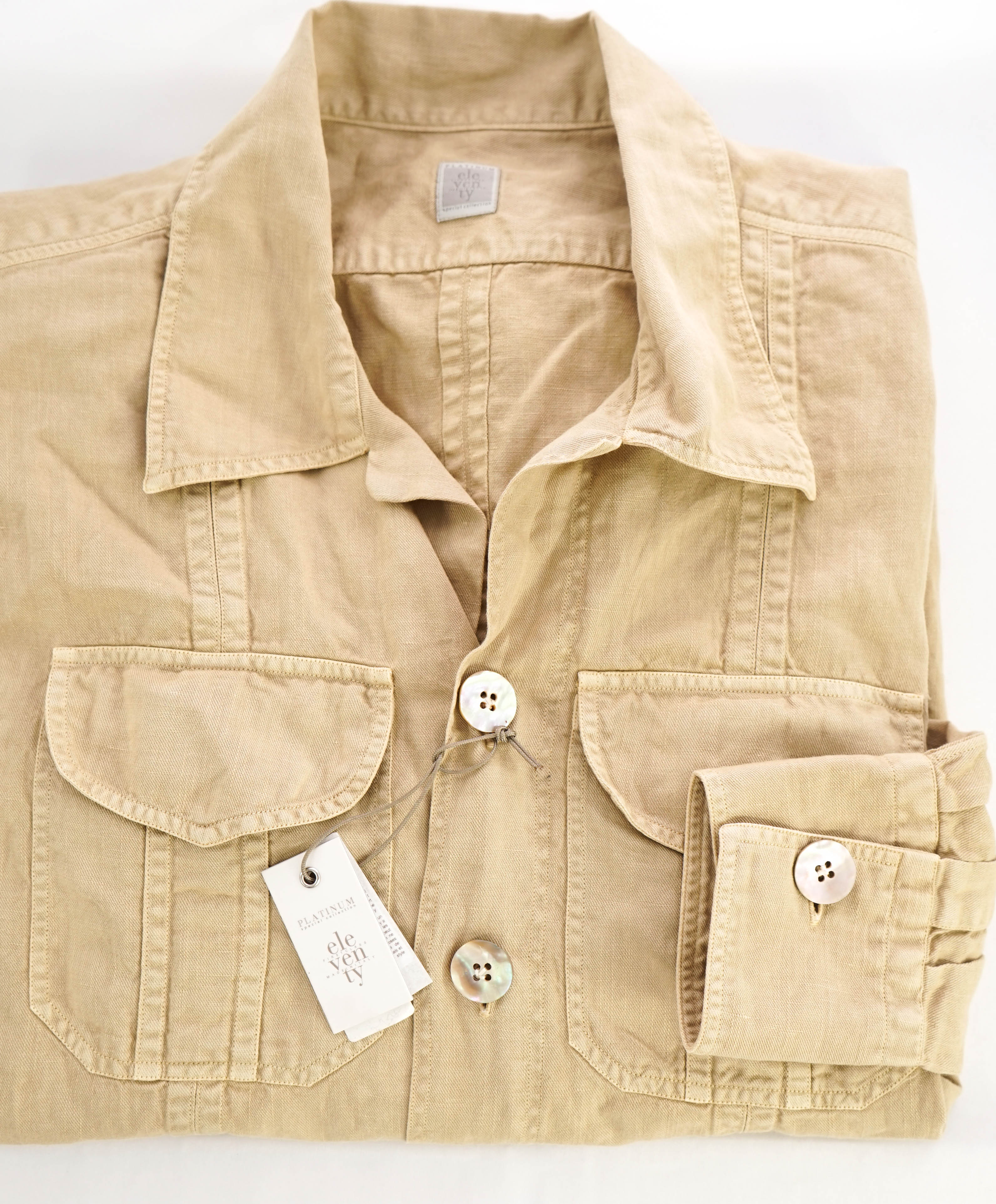 ELEVENTY PLATINUM - MOP Buttons Cotton/Linen Neutral Blend Shirt Jacket Coat - M