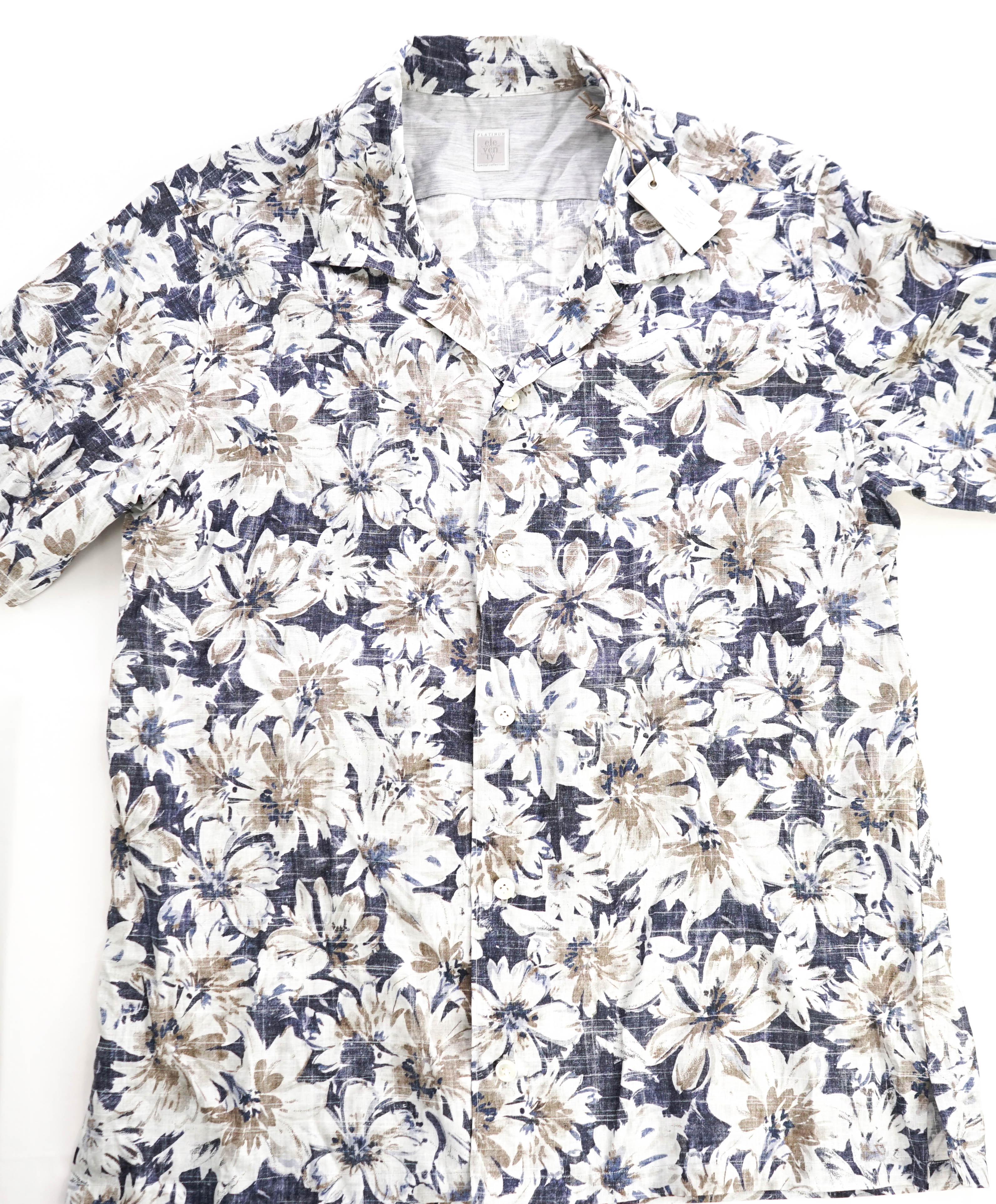 $395 ELEVENTY - Linen *FLORAL* Havana Camp Collar Resort Shirt - M