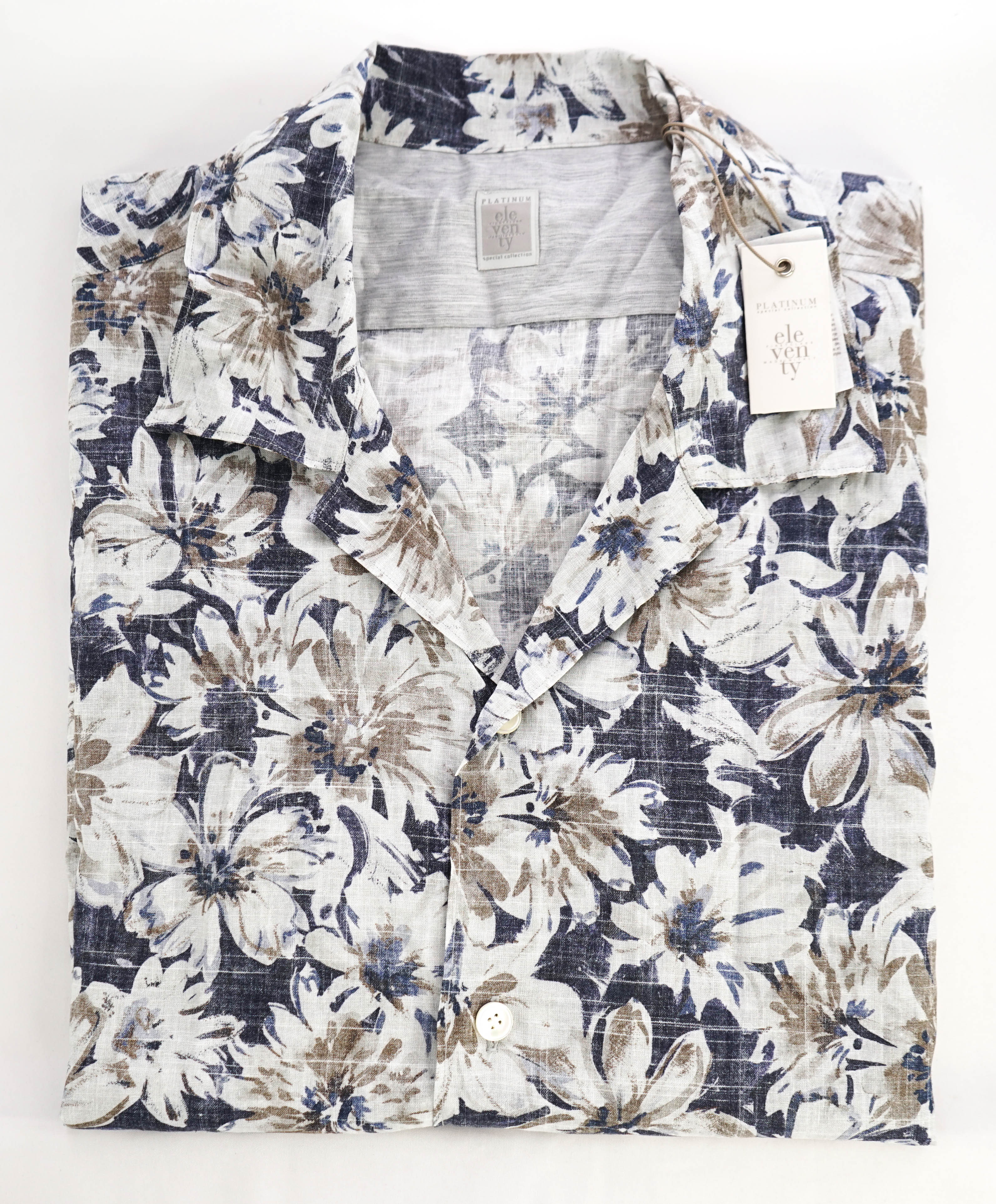 $395 ELEVENTY - Linen *FLORAL* Havana Camp Collar Resort Shirt - M