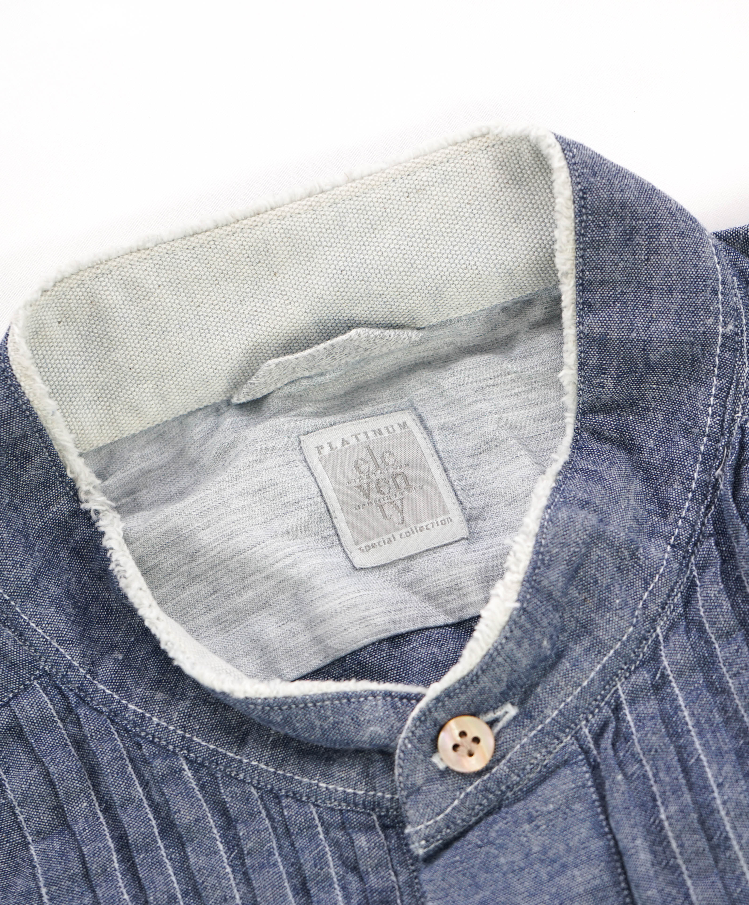 $545 ELEVENTY - Cotton *PLEATED* Blue Denim Button Down Shirt - M