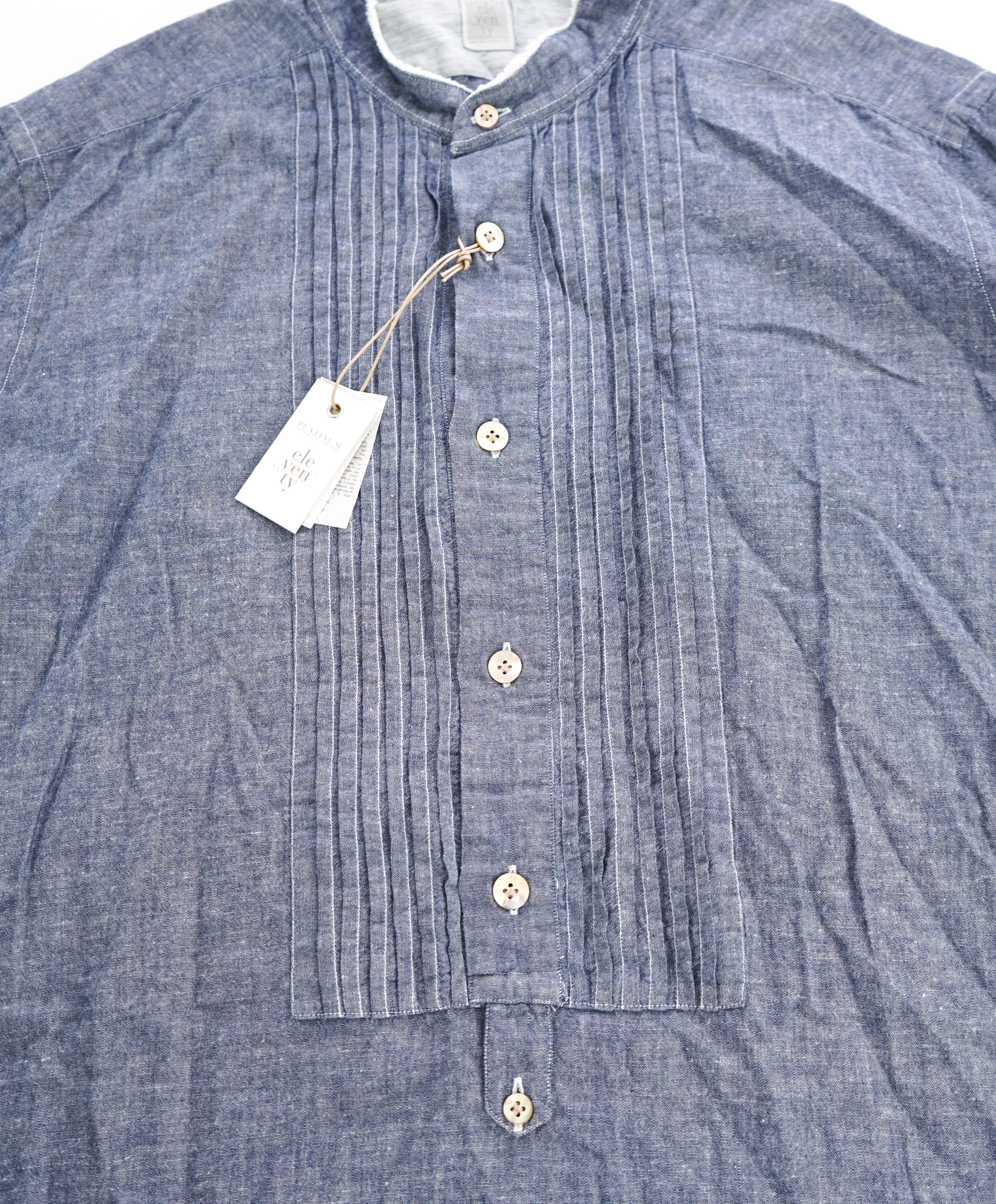 $545 ELEVENTY - Cotton *PLEATED* Blue Denim Button Down Shirt - M