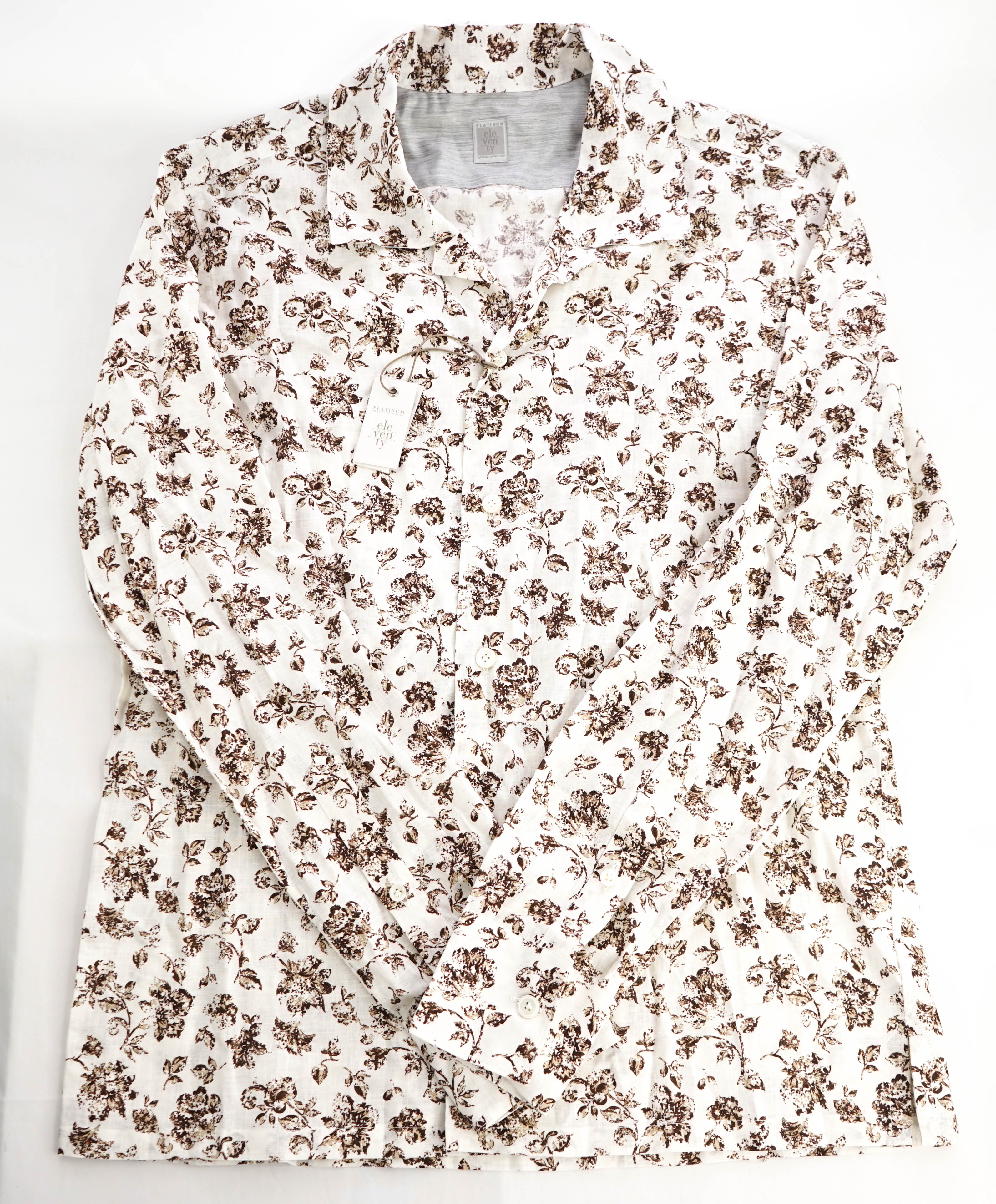 $395 ELEVENTY - Linen *FLORAL* Havana Camp Collar Resort Shirt - M