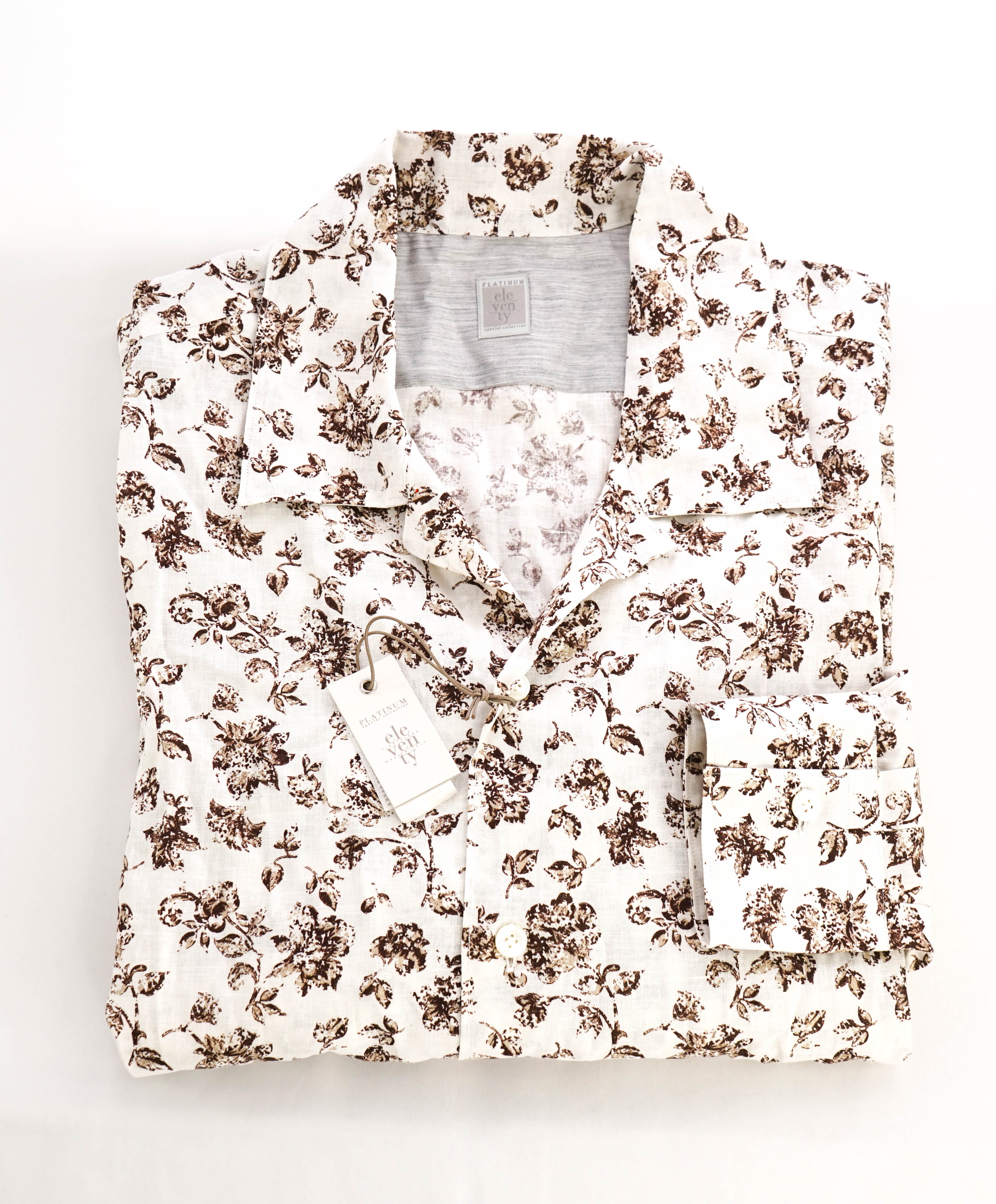 $395 ELEVENTY - Linen *FLORAL* Havana Camp Collar Resort Shirt - M