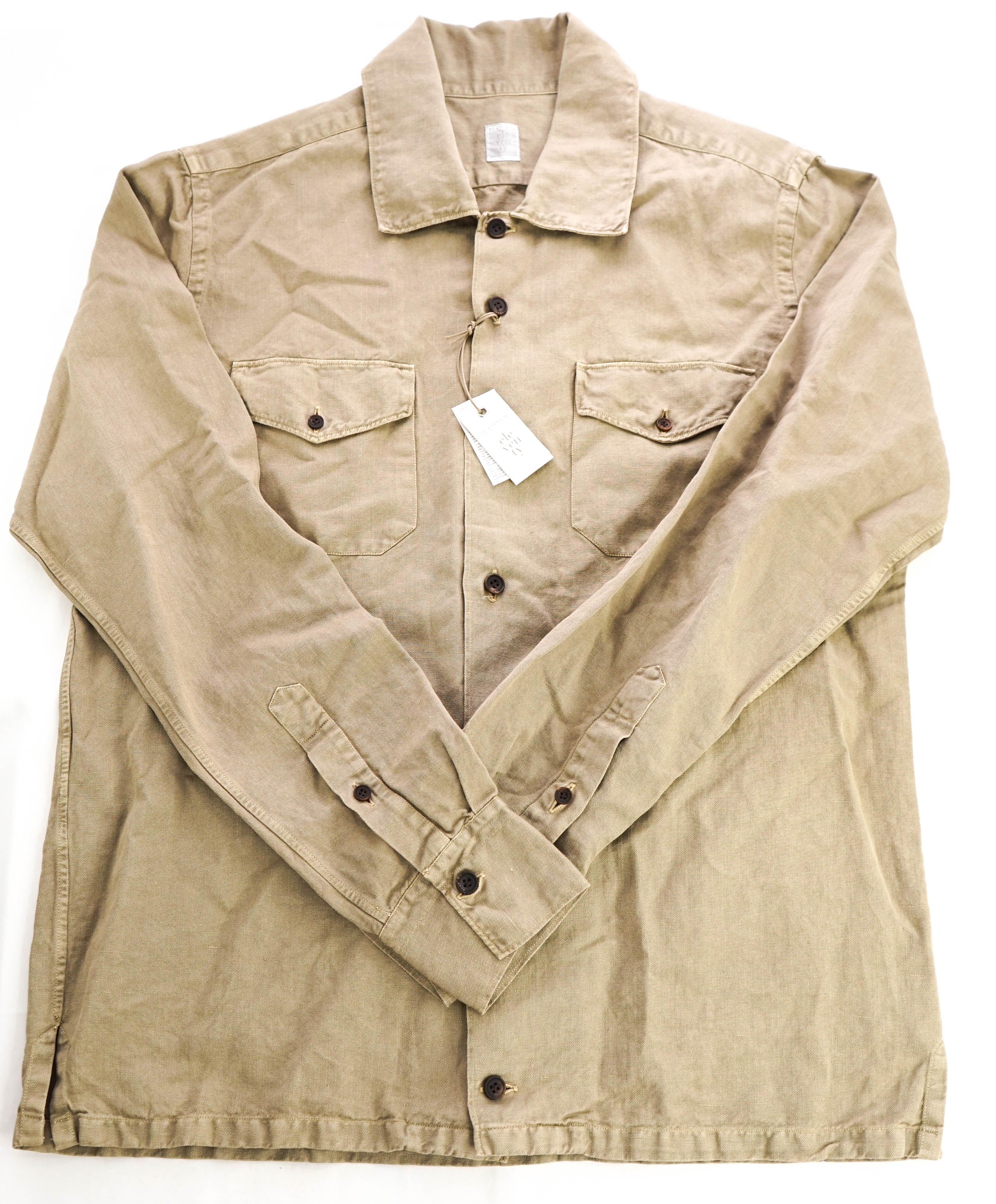 $395 ELEVENTY - Beige Cotton/Linen Safari Pocket Shirt - M