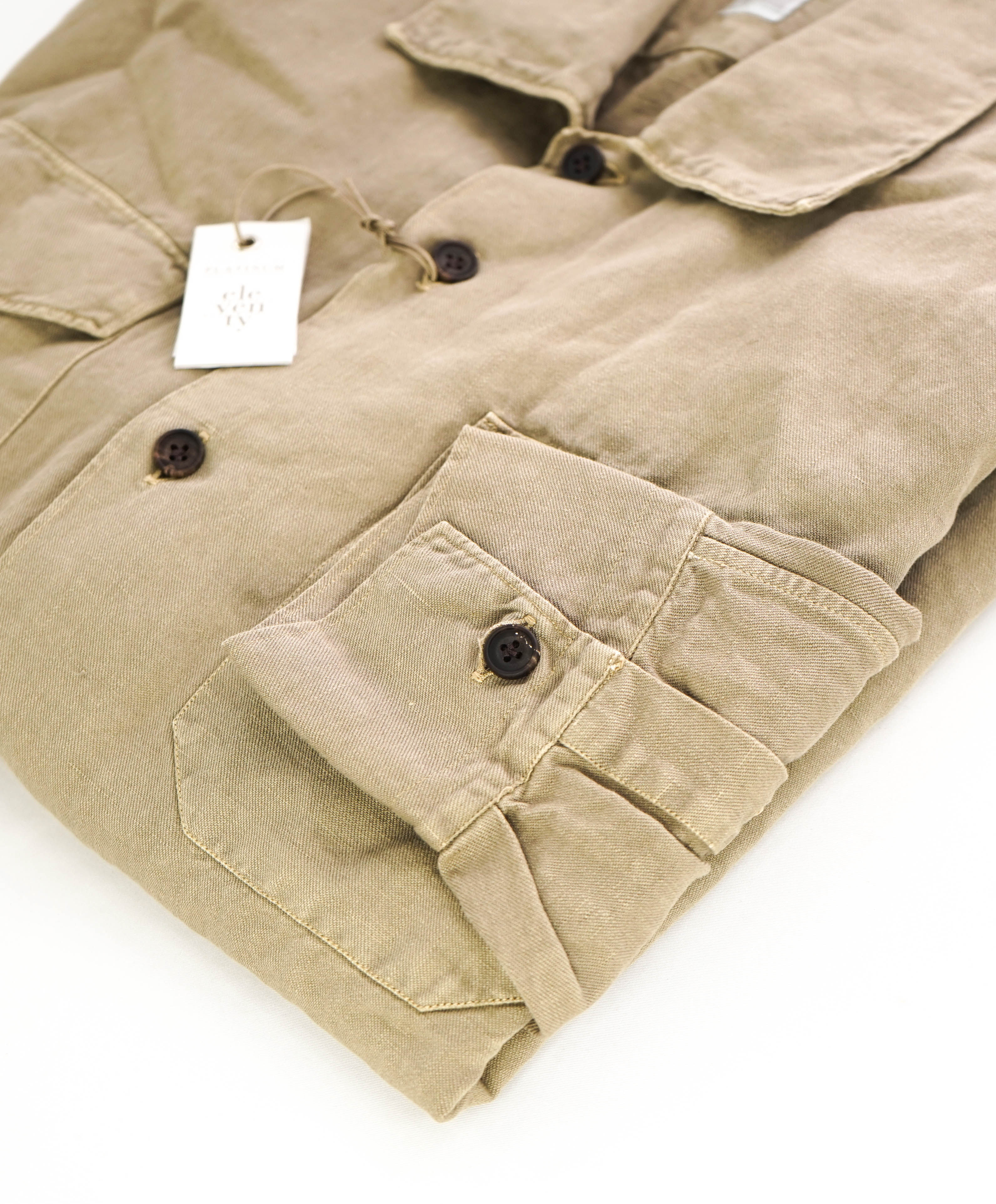 $395 ELEVENTY - Beige Cotton/Linen Safari Pocket Shirt - M