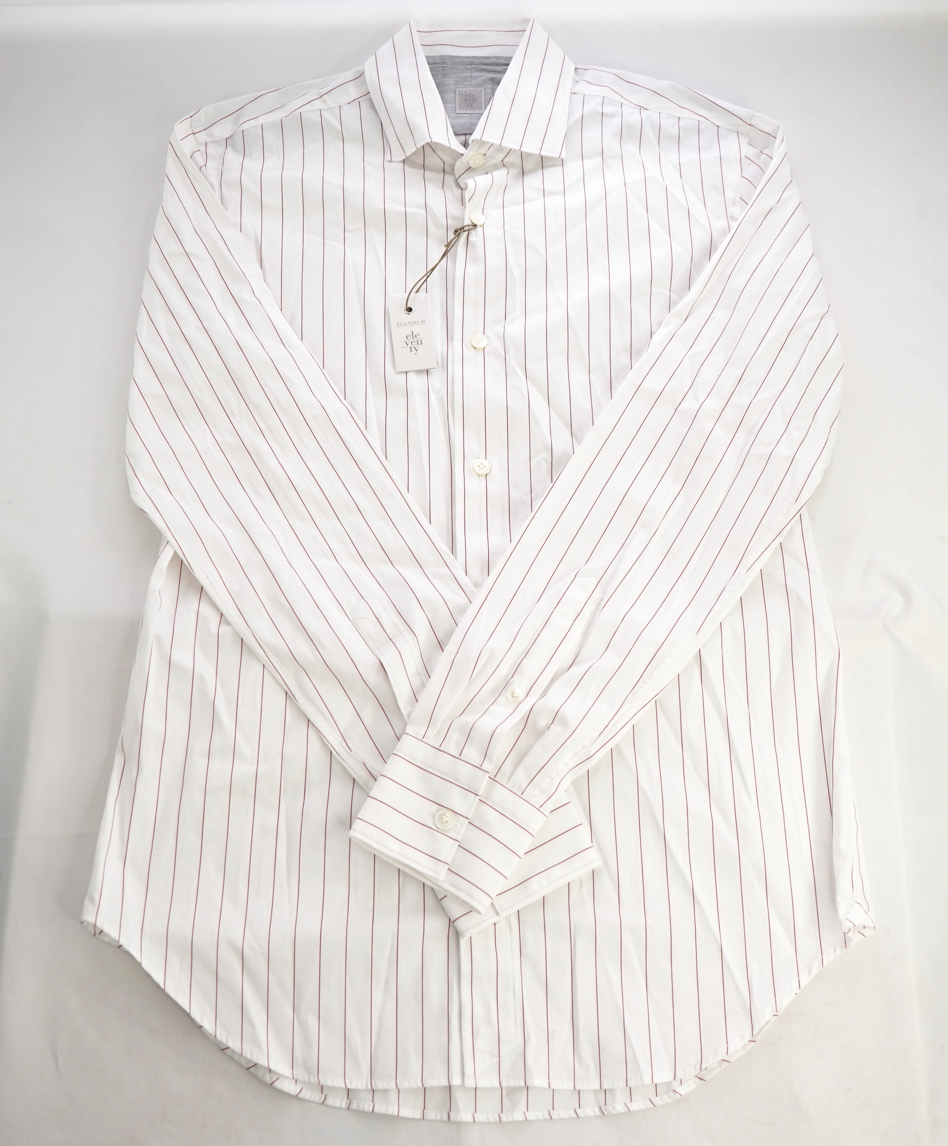 $395 ELEVENTY - Red/White *Wide Spread Collar* Stripe Dress Shirt - M