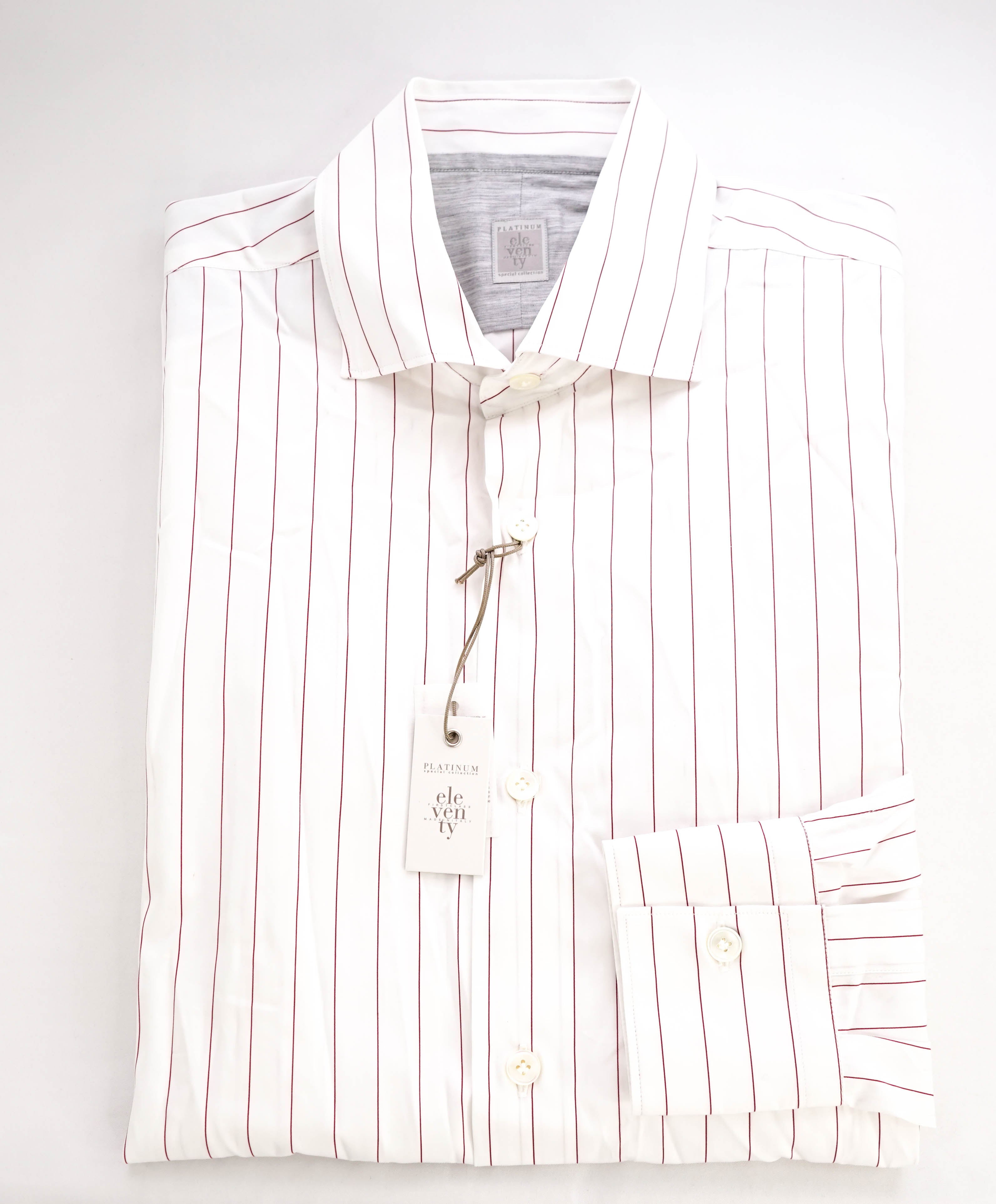 $395 ELEVENTY - Red/White *Wide Spread Collar* Stripe Dress Shirt - M