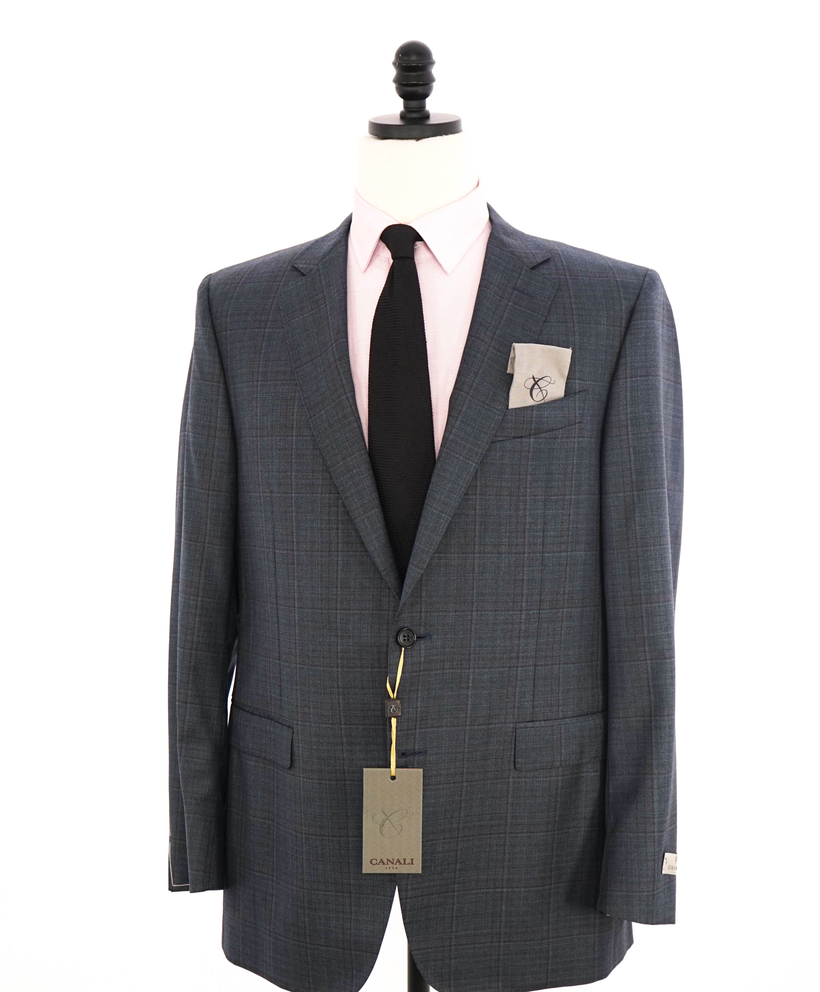 $1,795 CANALI - Steel Gray Blue Check Notch Lapel 2-Btn Blazer - 44R US