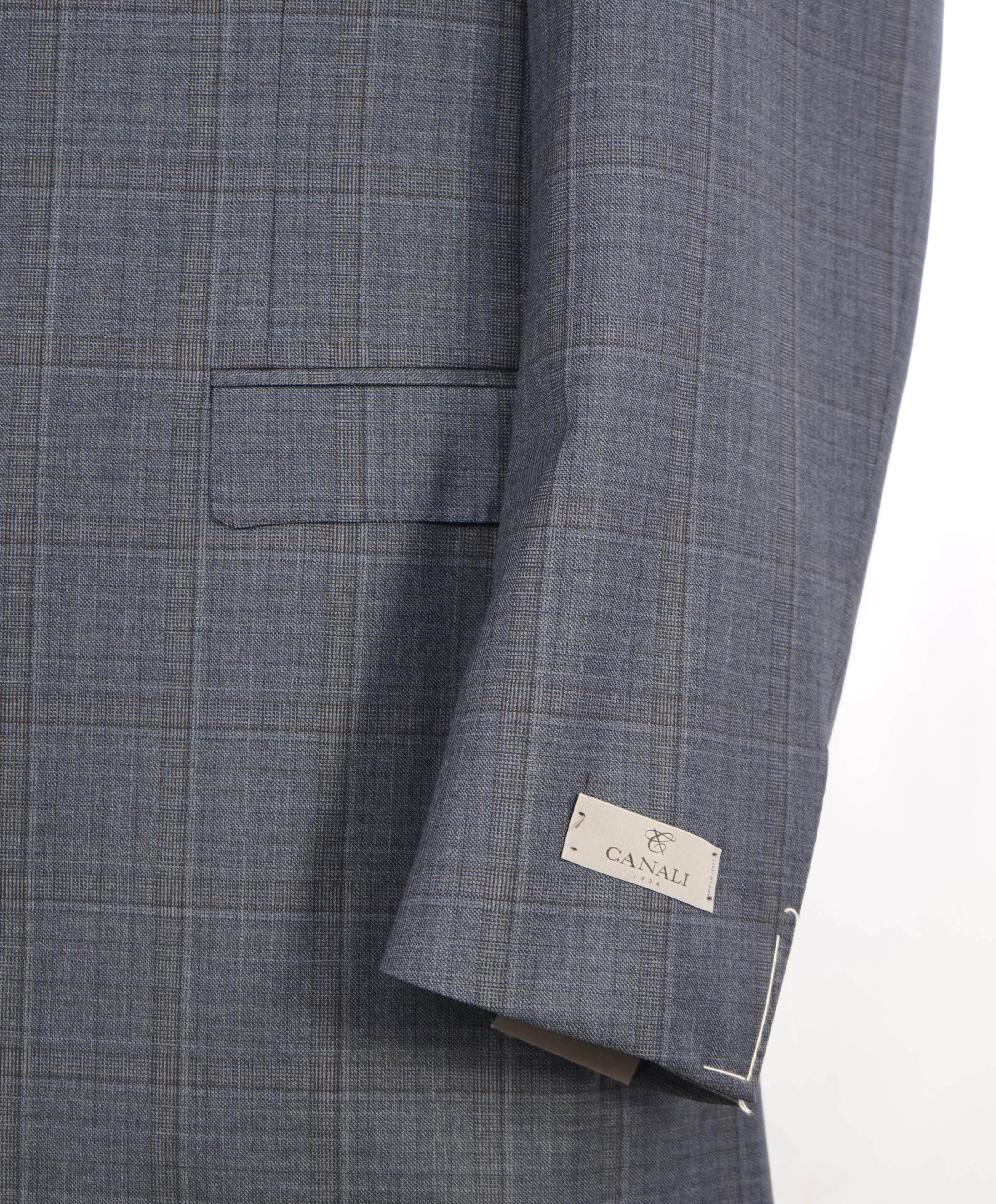 $1,795 CANALI - Steel Gray Blue Check Notch Lapel 2-Btn Blazer - 44R US