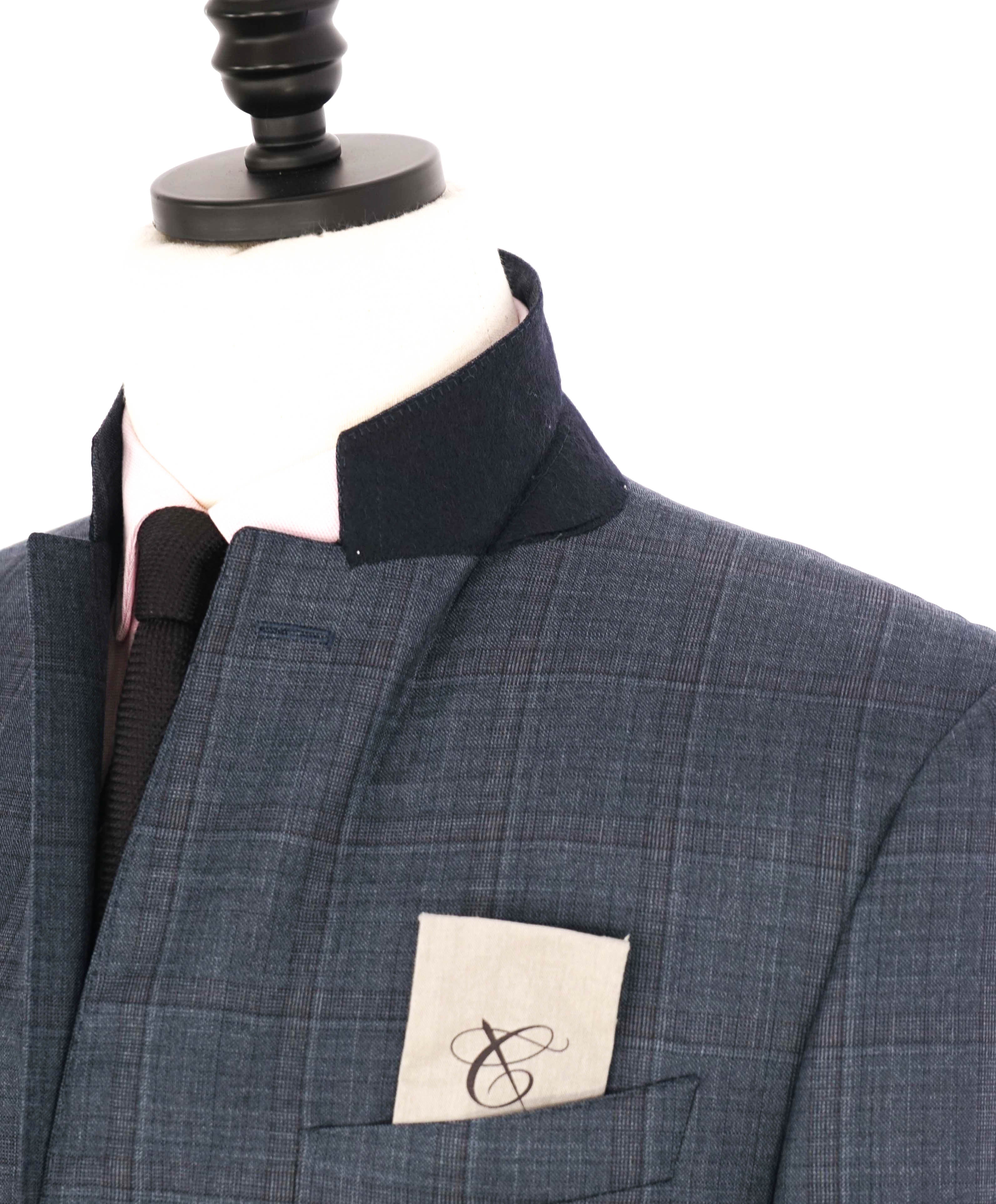 $1,795 CANALI - Steel Gray Blue Check Notch Lapel 2-Btn Blazer - 44R US