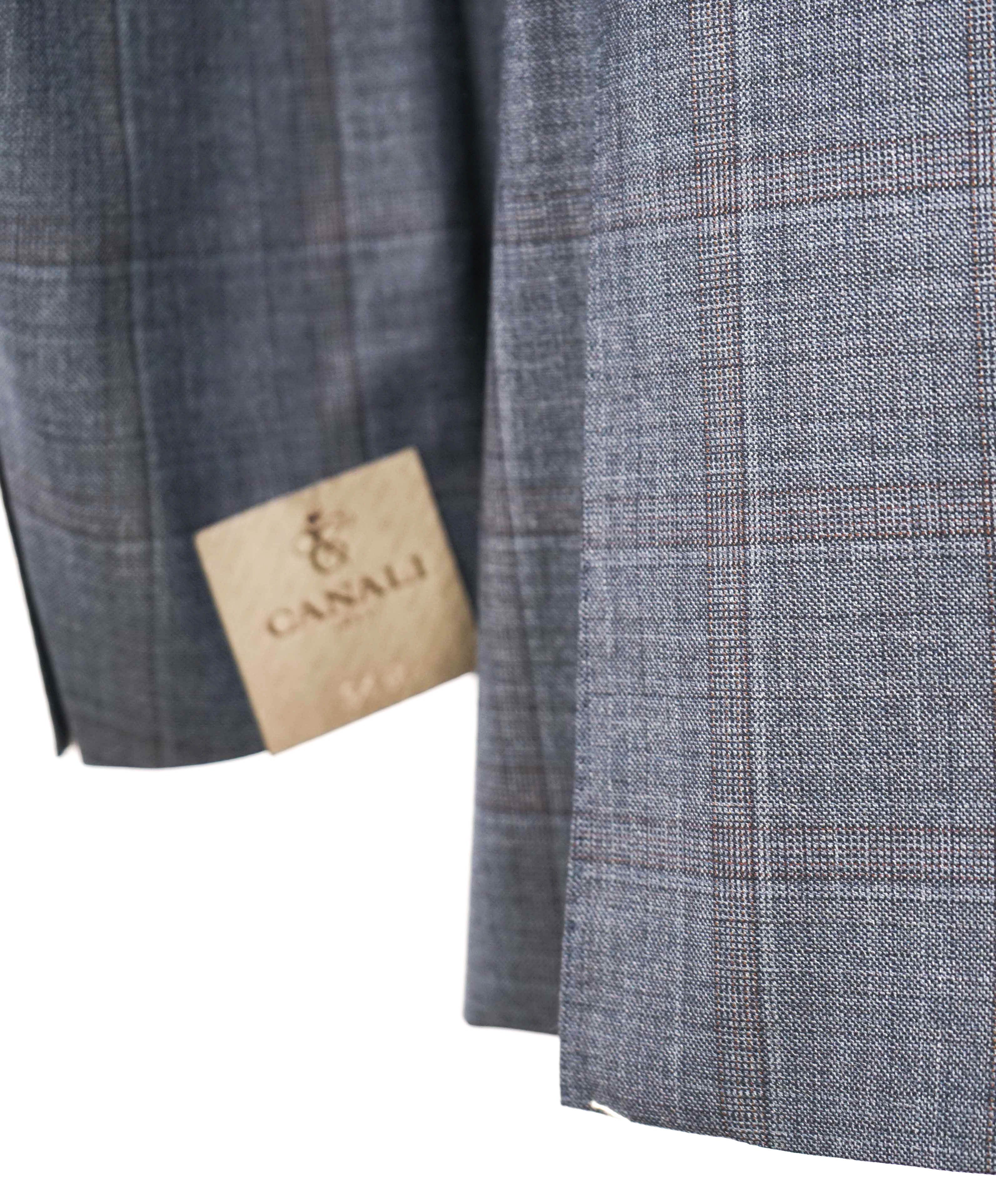 $1,795 CANALI - Steel Gray Blue Check Notch Lapel 2-Btn Blazer - 44R US