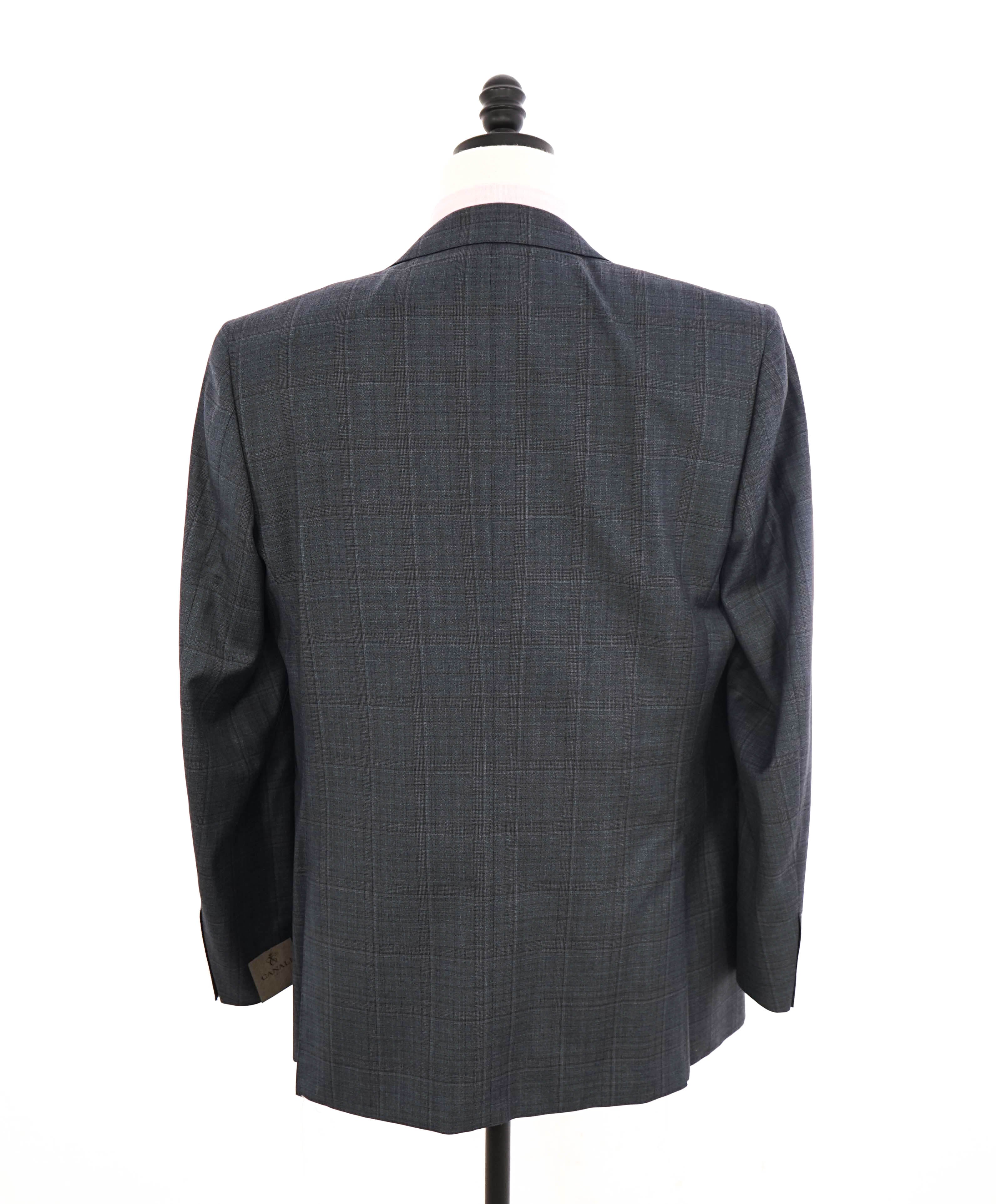 $1,795 CANALI - Steel Gray Blue Check Notch Lapel 2-Btn Blazer - 44R US