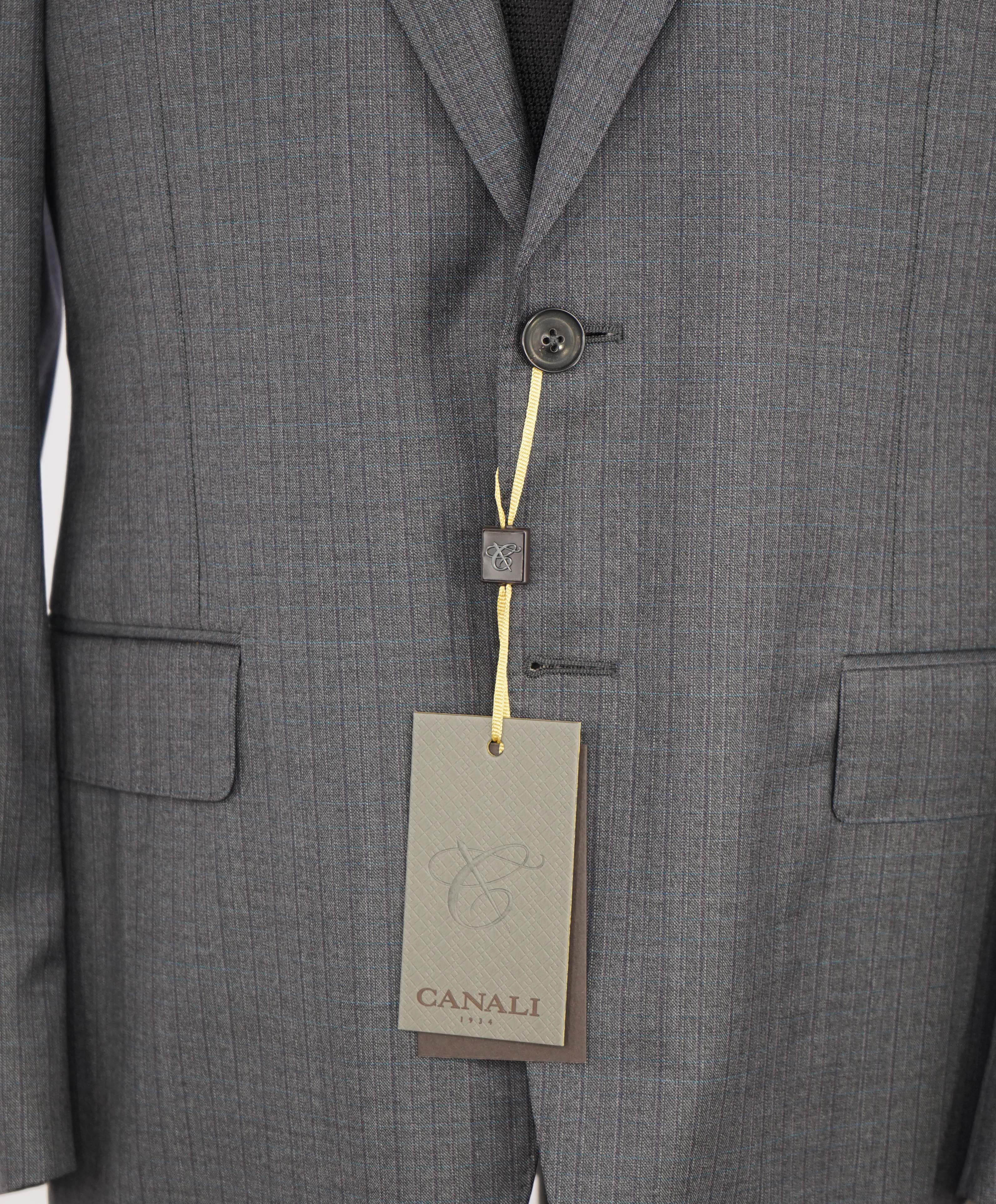 $2,495 CANALI - "EXCLUSIVE Super 150's" Gray Blue Check Blazer - 40R