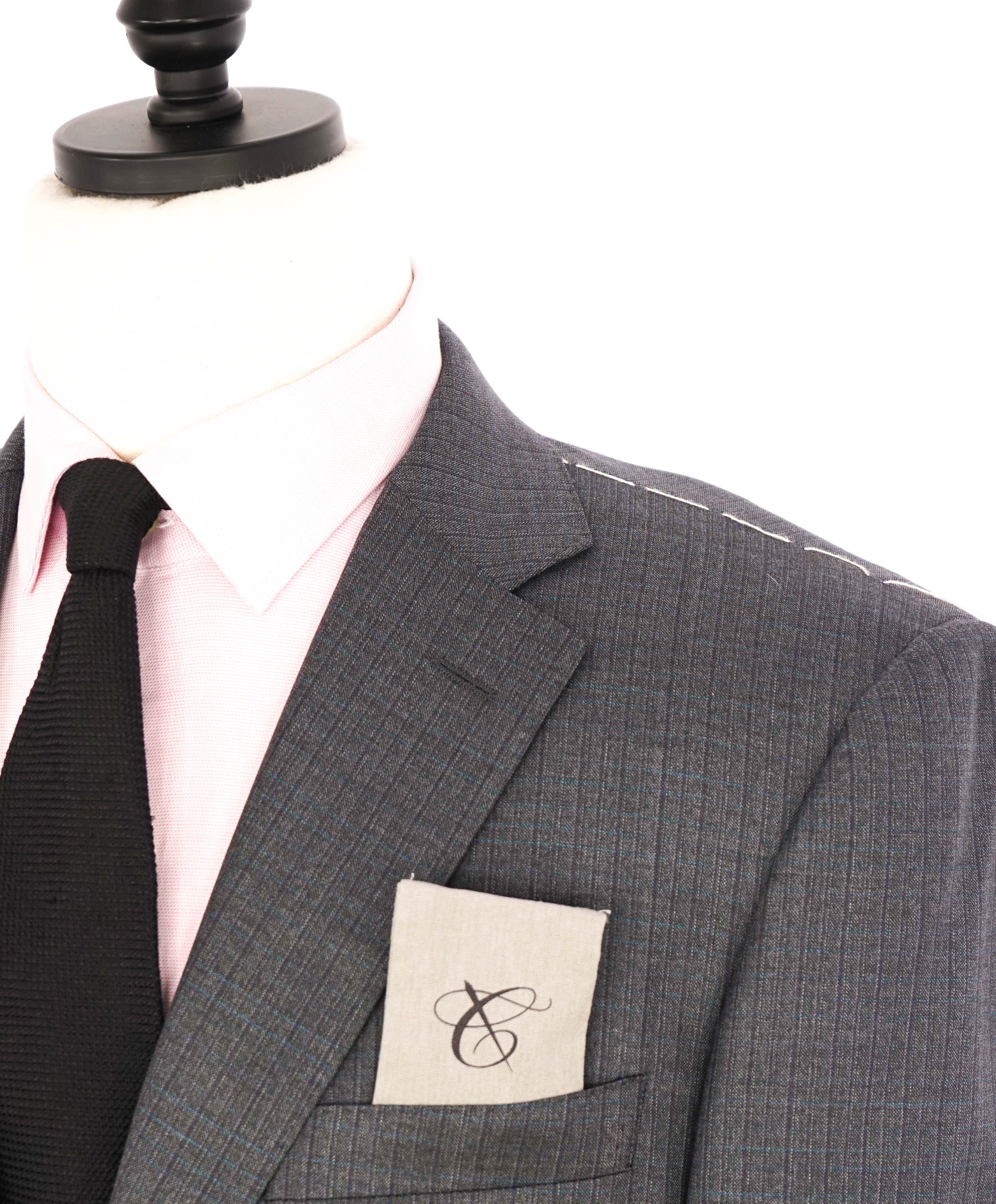 $2,495 CANALI - "EXCLUSIVE Super 150's" Gray Blue Check Blazer - 40R