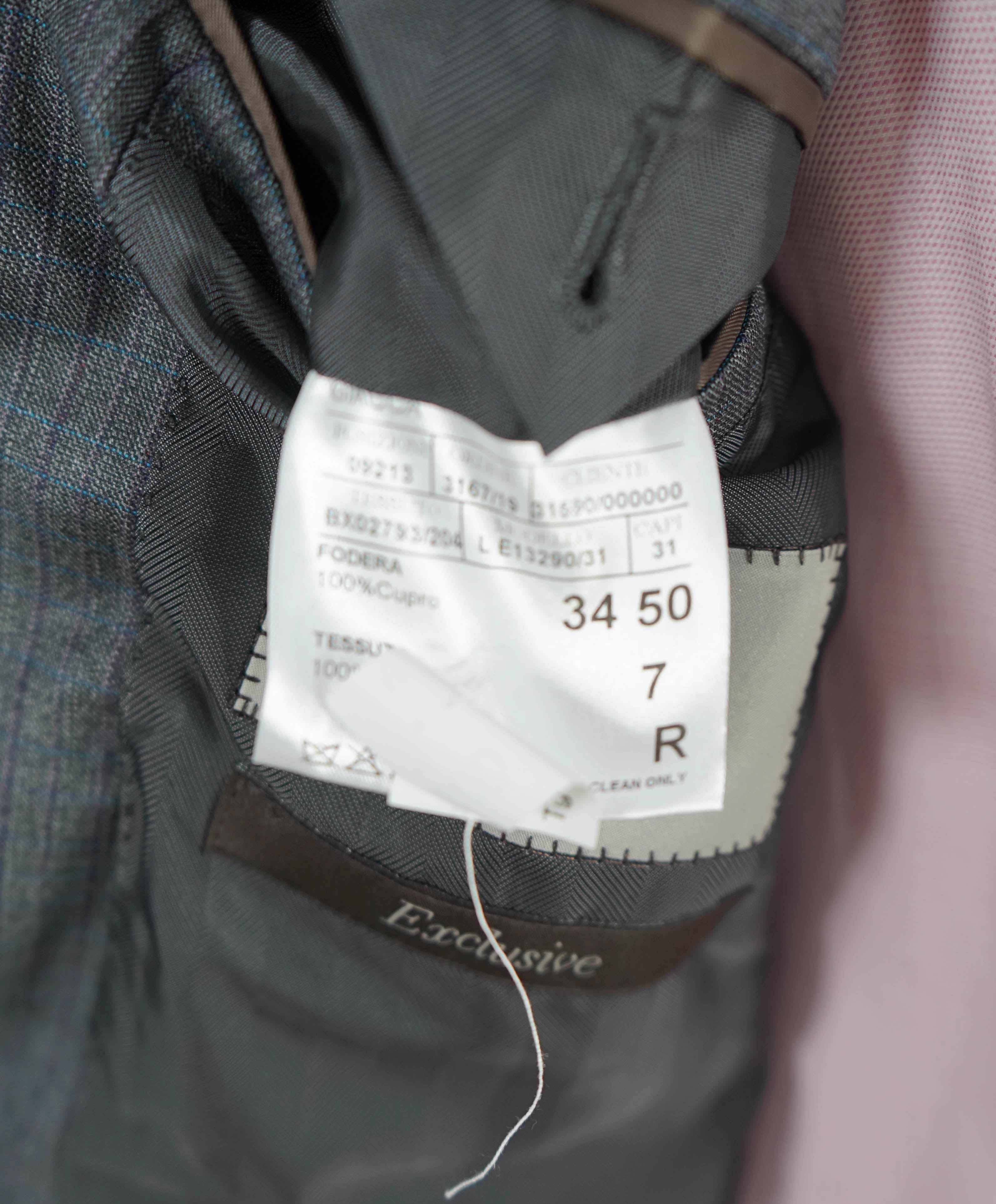 $2,495 CANALI - "EXCLUSIVE Super 150's" Gray Blue Check Blazer - 40R