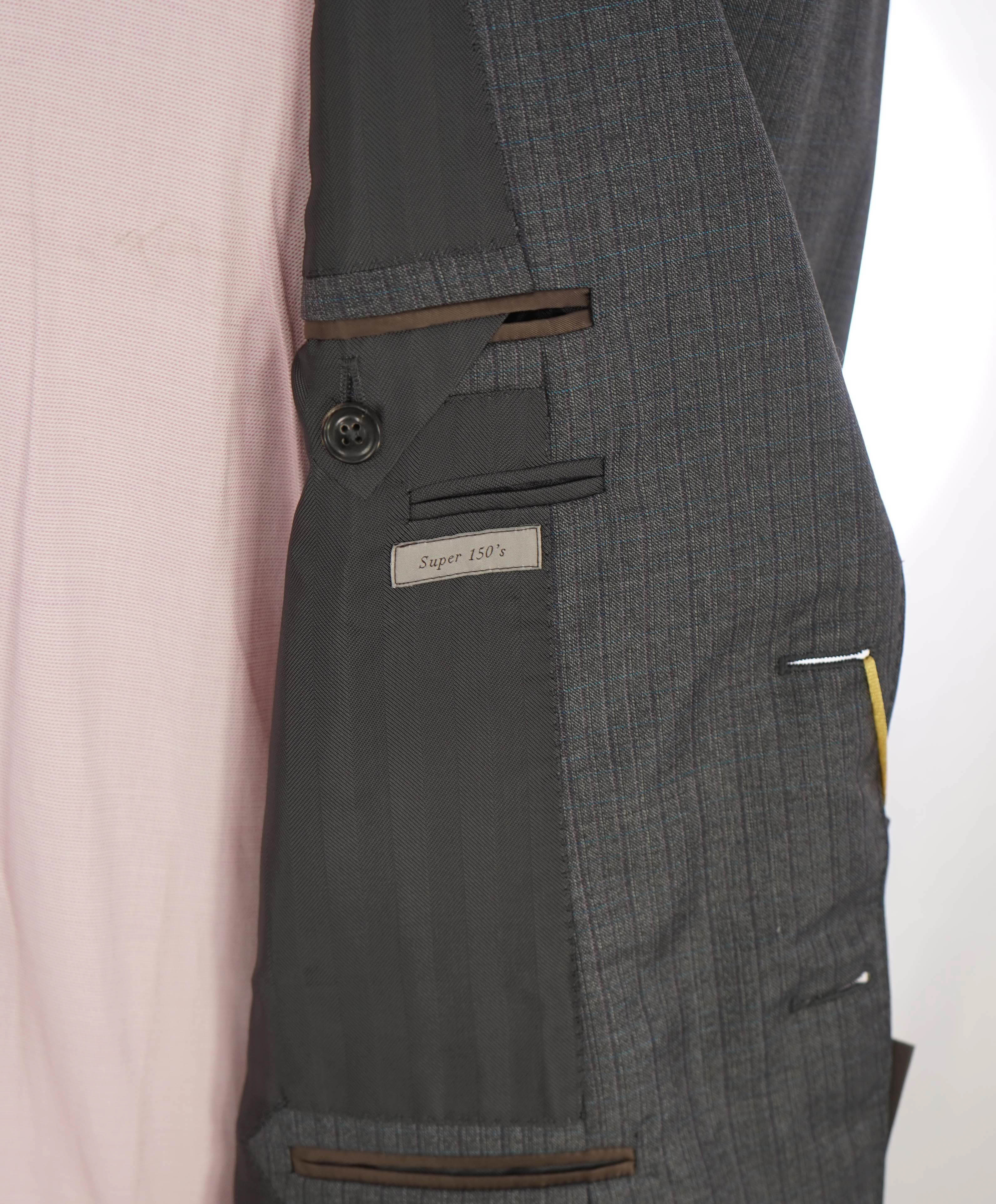 $2,495 CANALI - "EXCLUSIVE Super 150's" Gray Blue Check Blazer - 40R