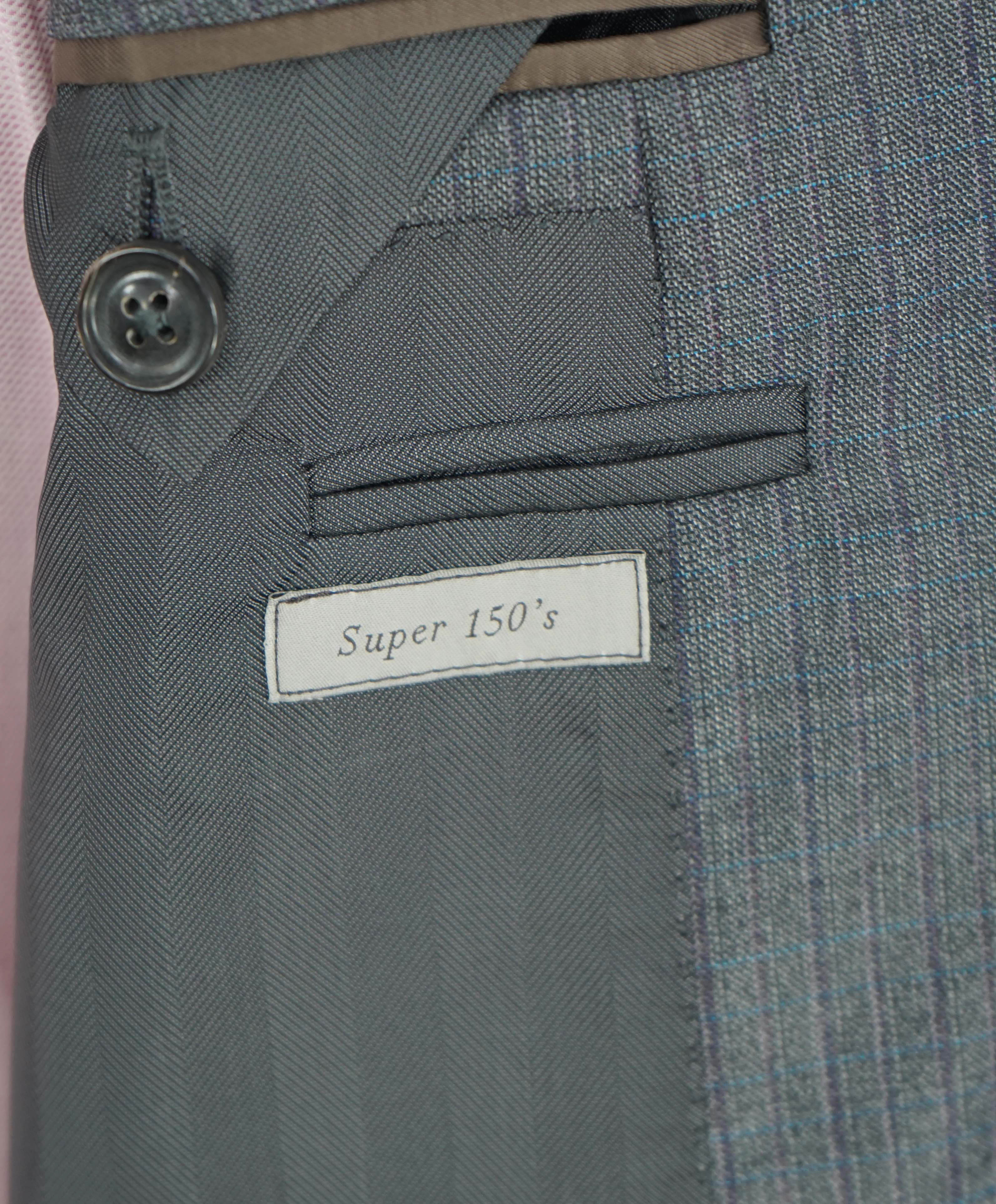 $2,495 CANALI - "EXCLUSIVE Super 150's" Gray Blue Check Blazer - 40R