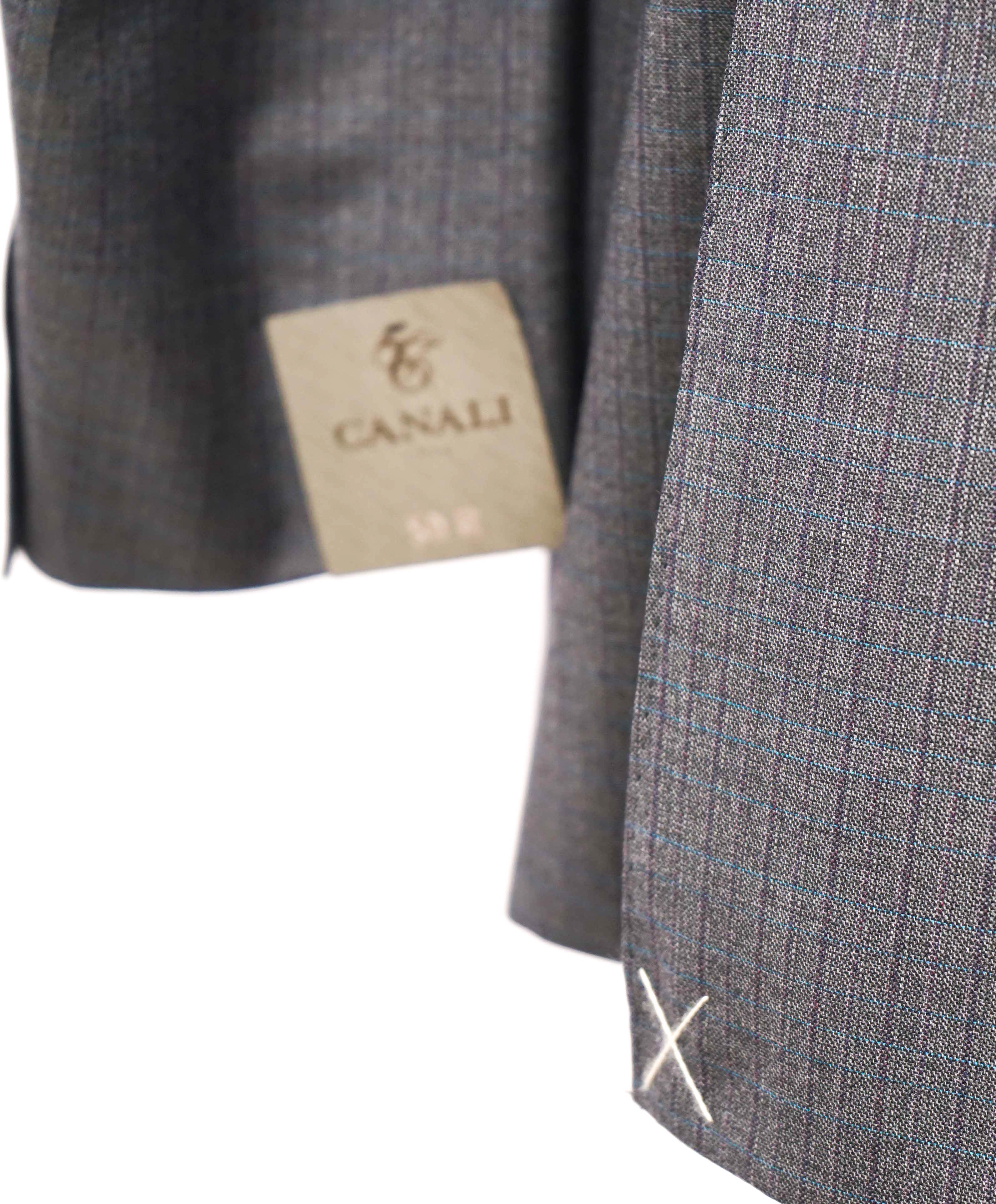 $2,495 CANALI - "EXCLUSIVE Super 150's" Gray Blue Check Blazer - 40R