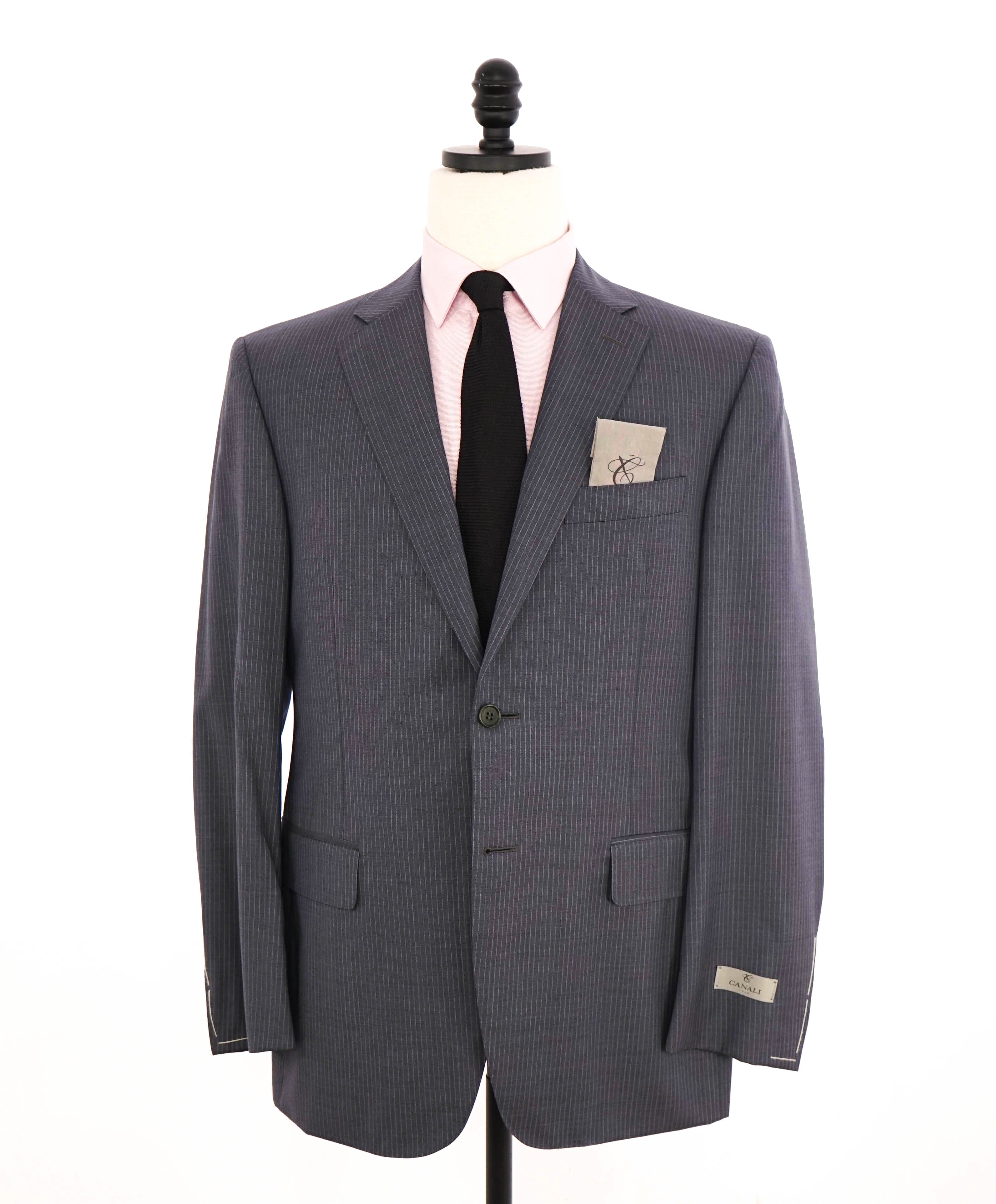 $2,095 CANALI - Micro Chalk Stripe Gray/Purple Notch Lapel Blazer - 40R US