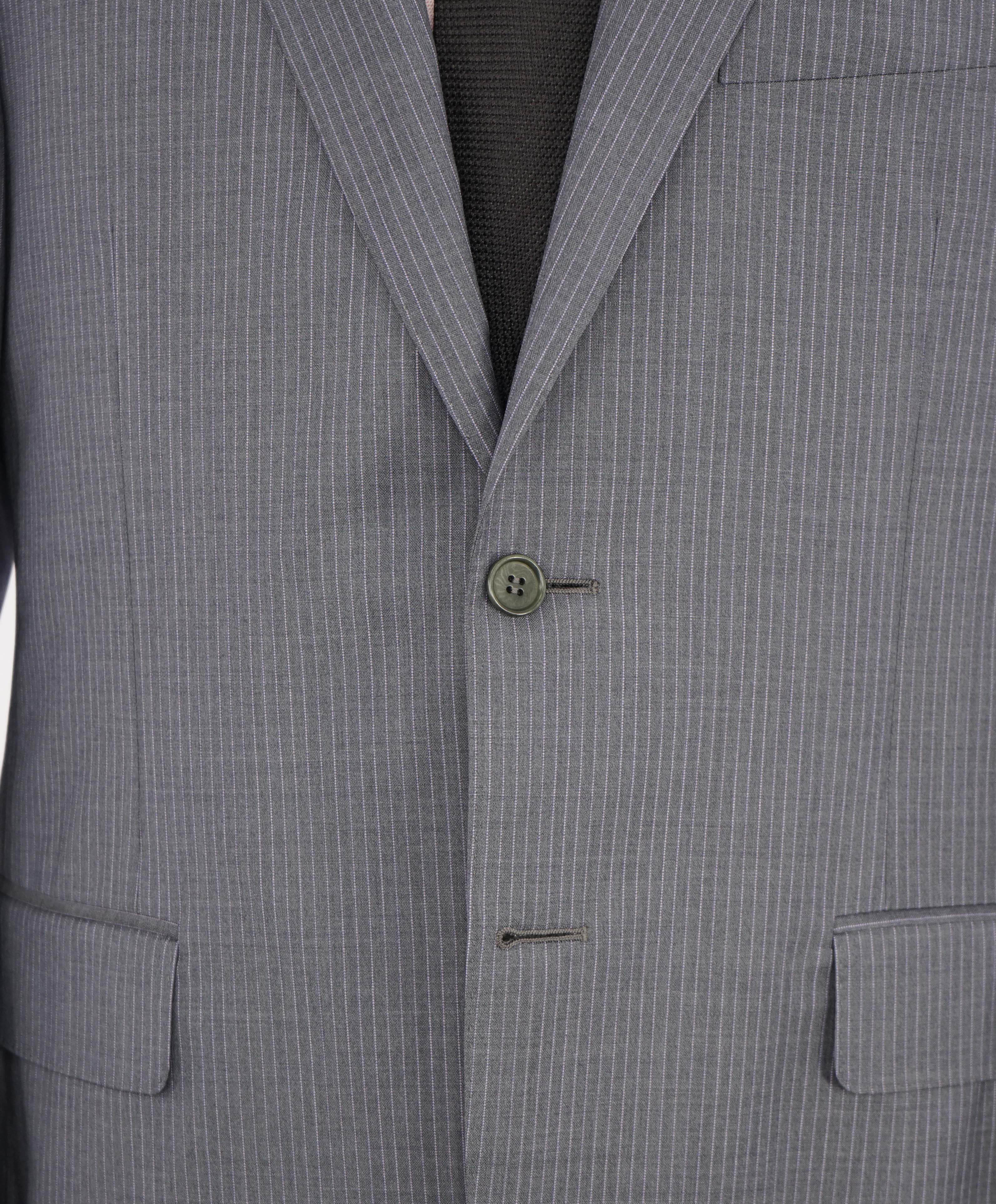 $2,095 CANALI - Micro Chalk Stripe Gray/Purple Notch Lapel Blazer - 40R US