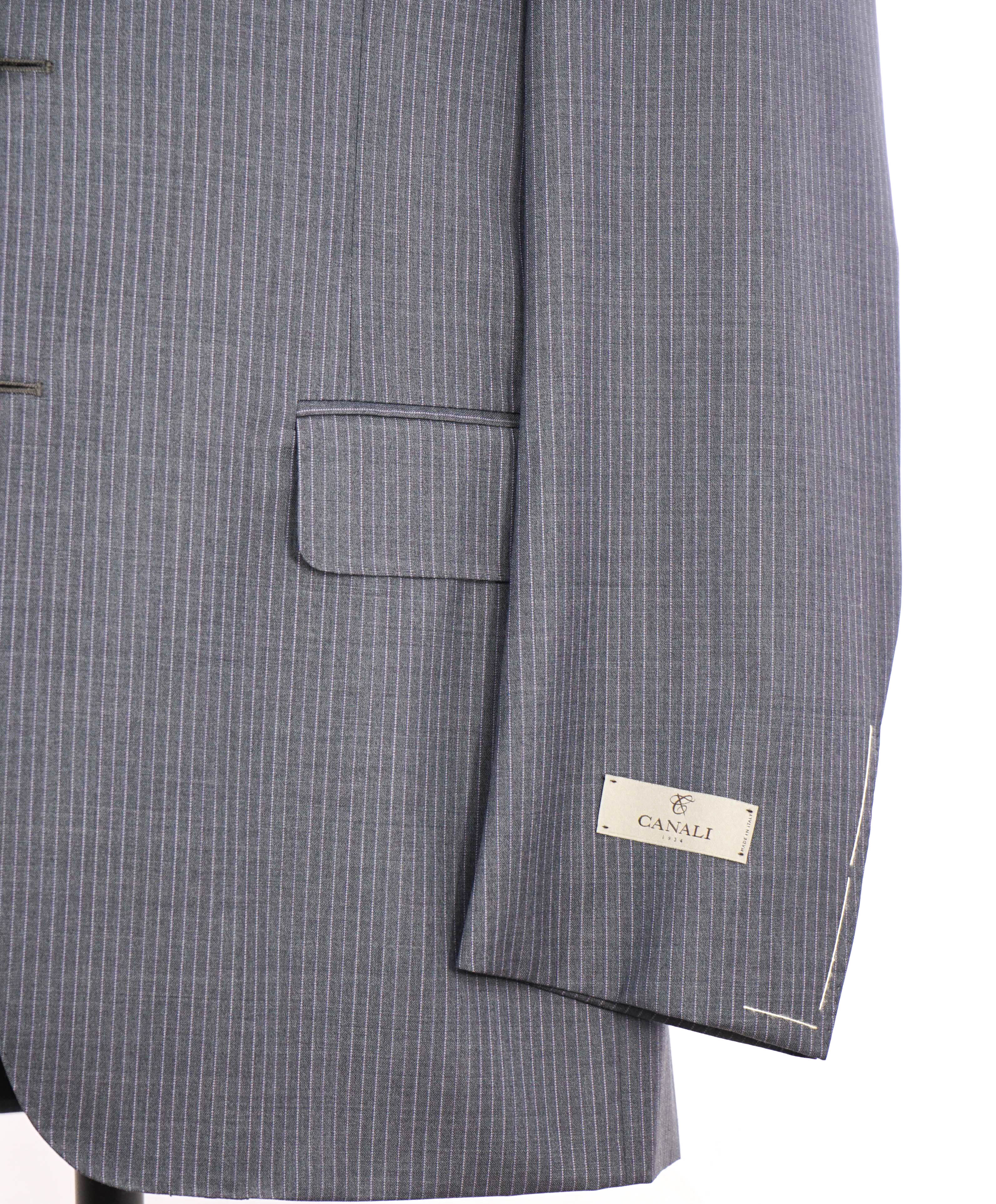 $2,095 CANALI - Micro Chalk Stripe Gray/Purple Notch Lapel Blazer - 40R US