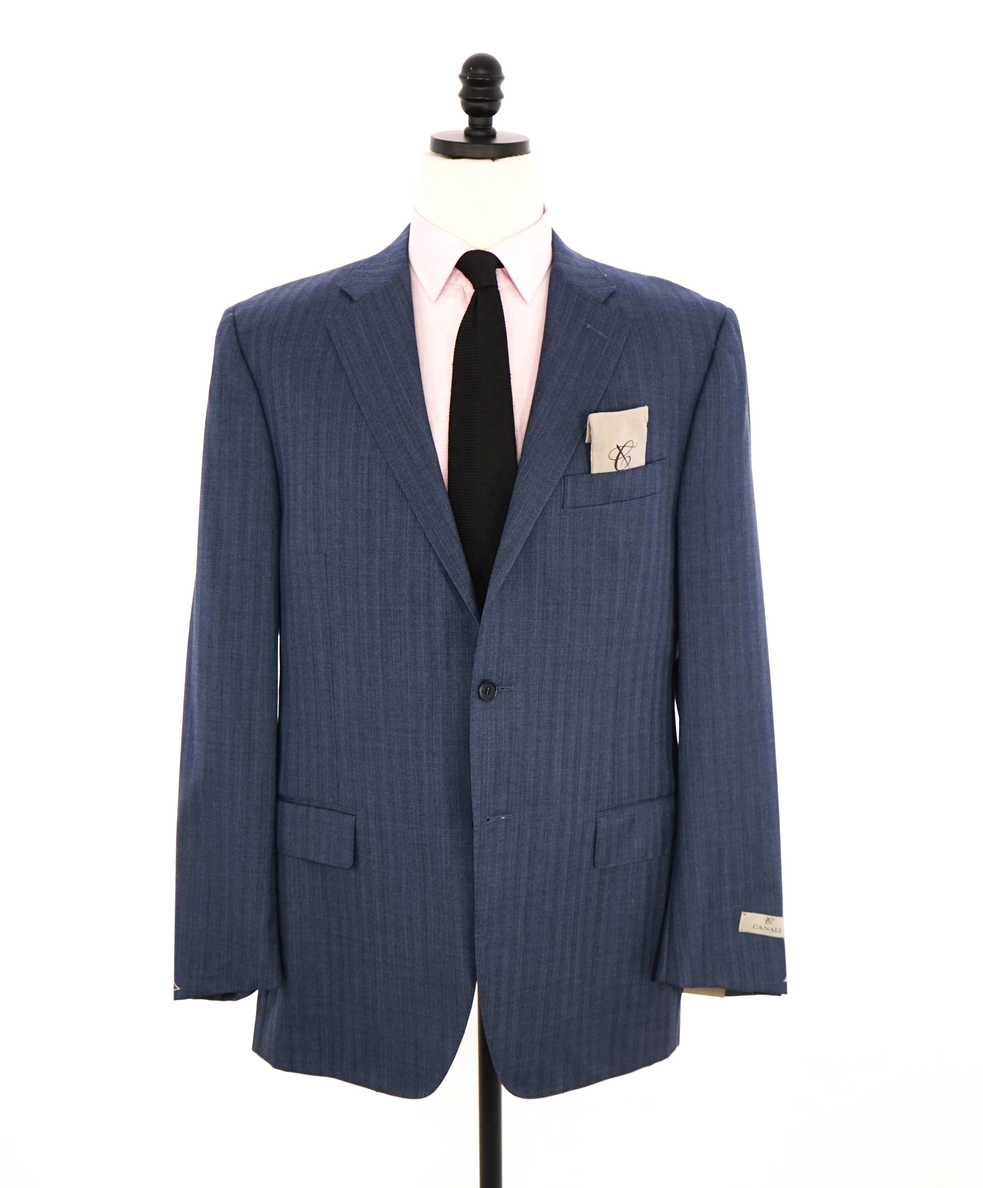 $1,895 CANALI - Textured Powder Blue Herringbone Pattern Blazer - 44L