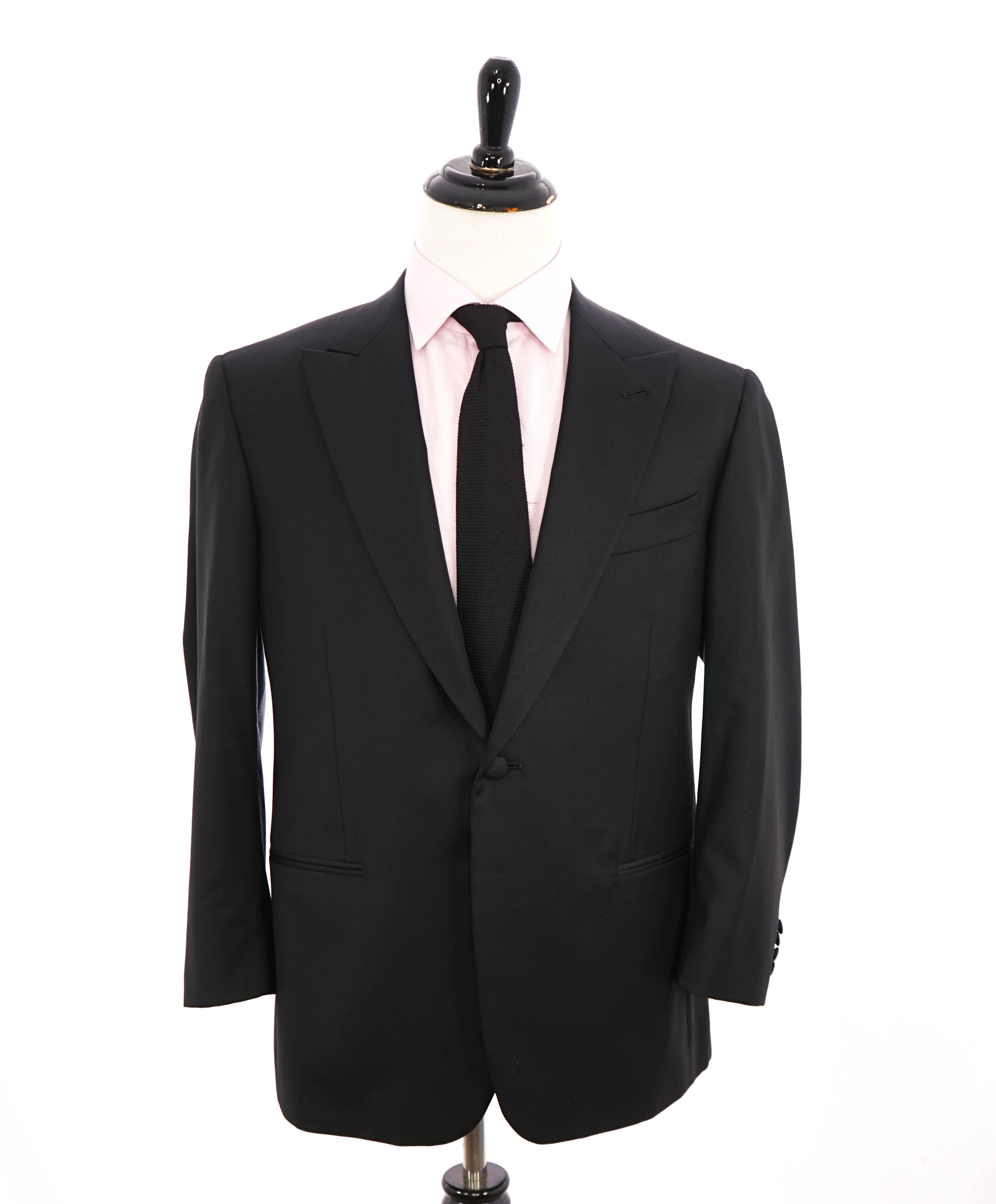 $3,000 ISAIA - Satin PEAK LAPEL Black Wool Tuxedo Dinner Jacket Blazer - 46R