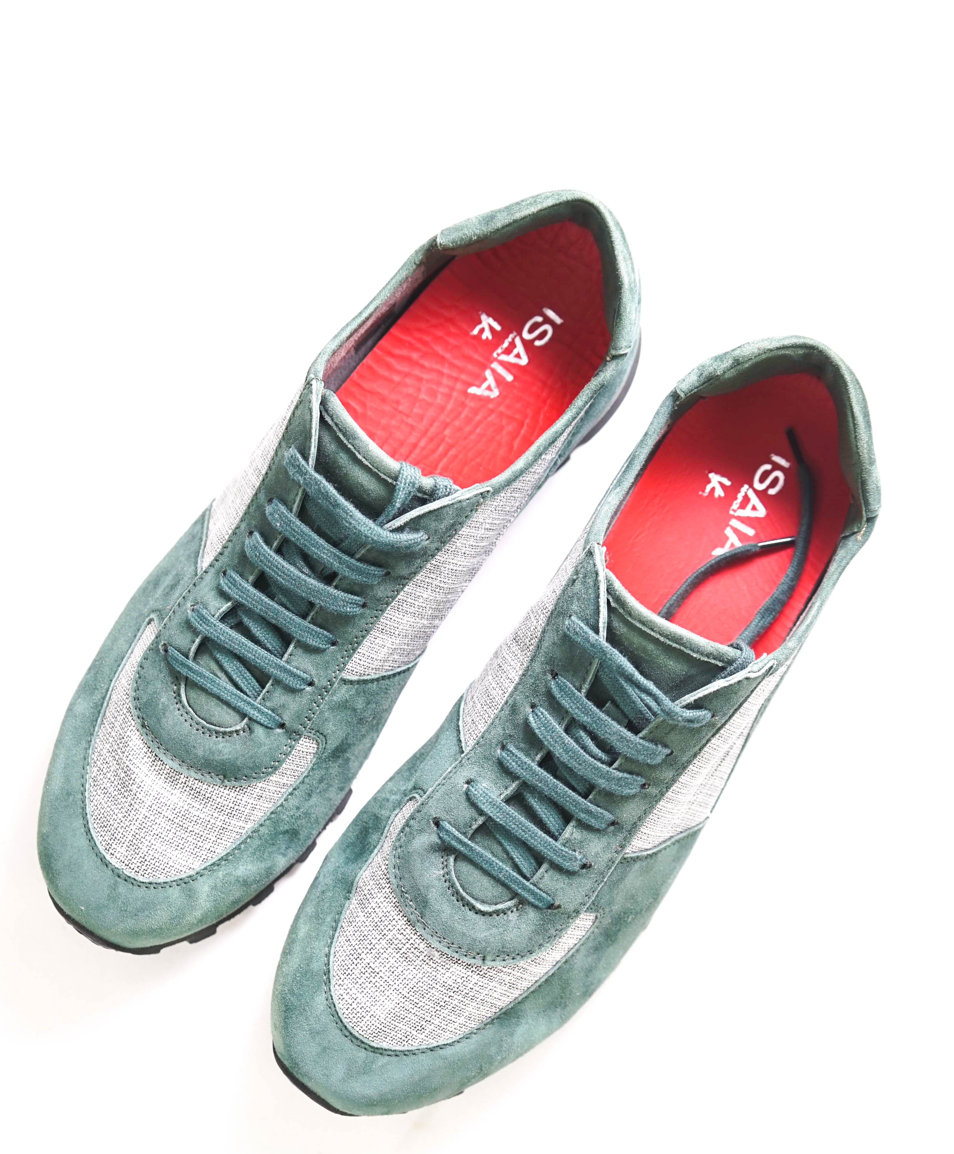 $795 ISAIA - Green / Gray CASHMERE Runner Sneakers - 11.5 (44.5 EU)