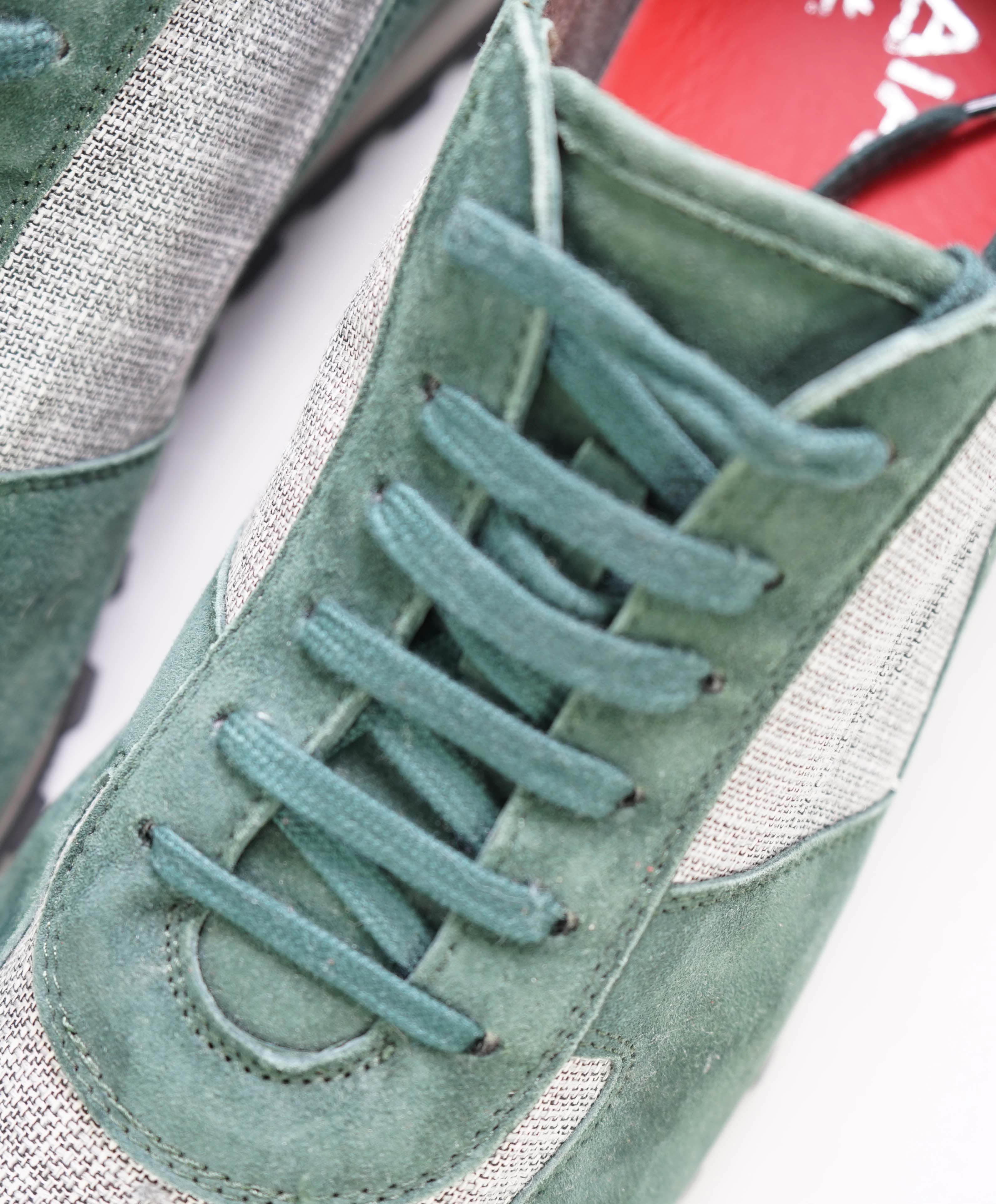 $795 ISAIA - Green / Gray CASHMERE Runner Sneakers - 11.5 (44.5 EU)