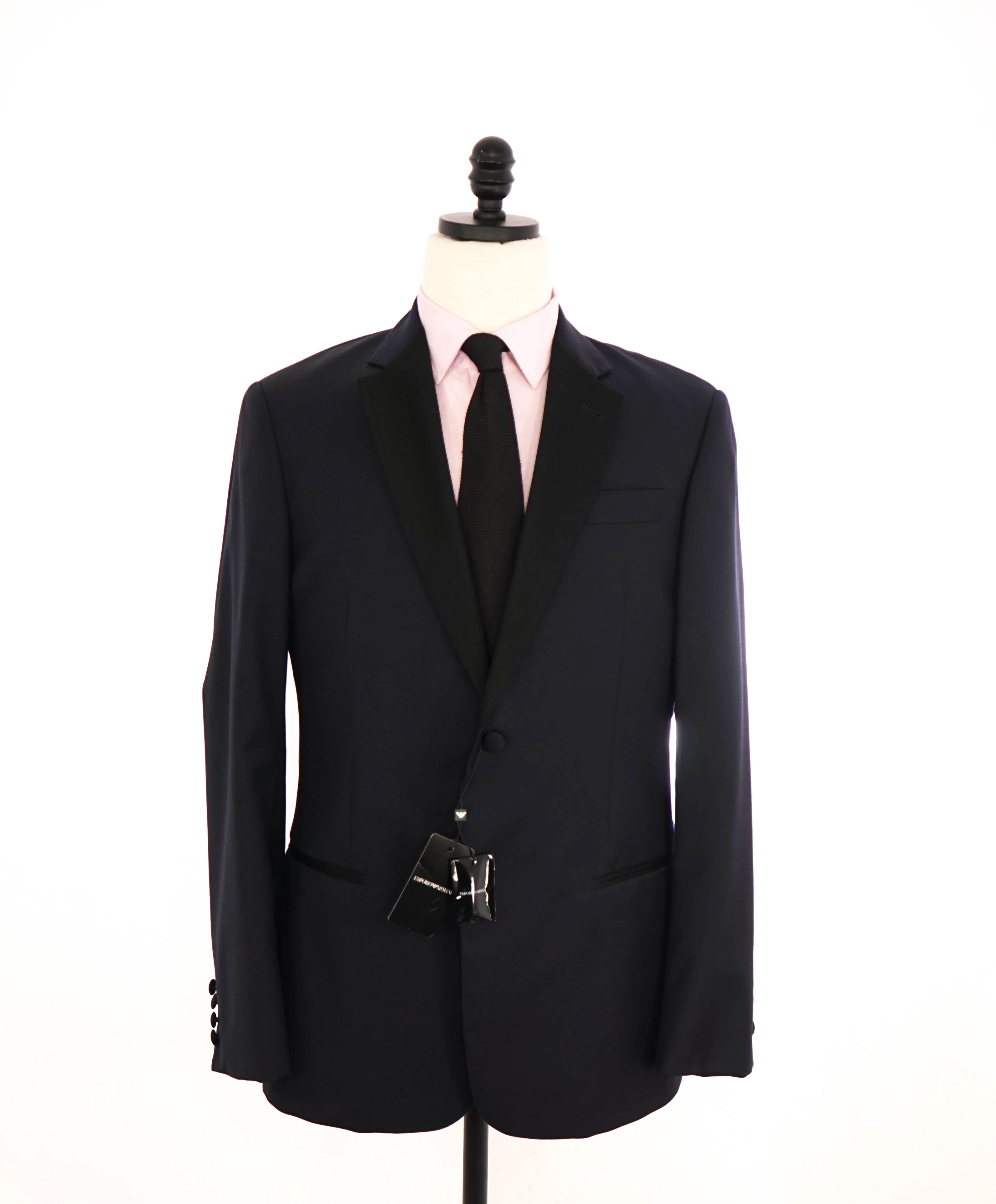 $1,995 EMPORIO ARMANI - “G LINE” NAVY 1-Btn Notch Lapel 130's Tuxedo Suit - 40R