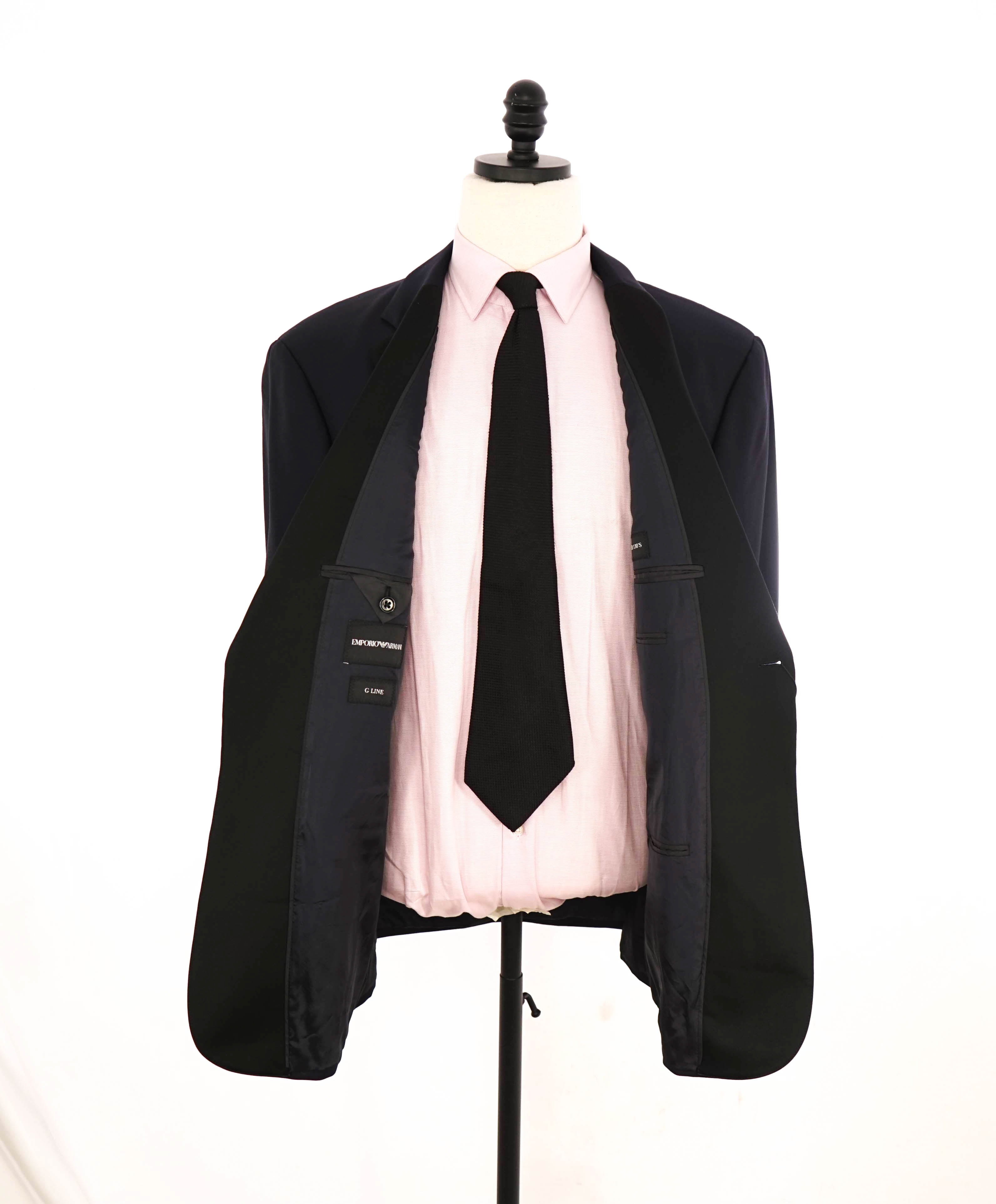 $1,995 EMPORIO ARMANI - “G LINE” NAVY 1-Btn Notch Lapel 130's Tuxedo Suit - 48R