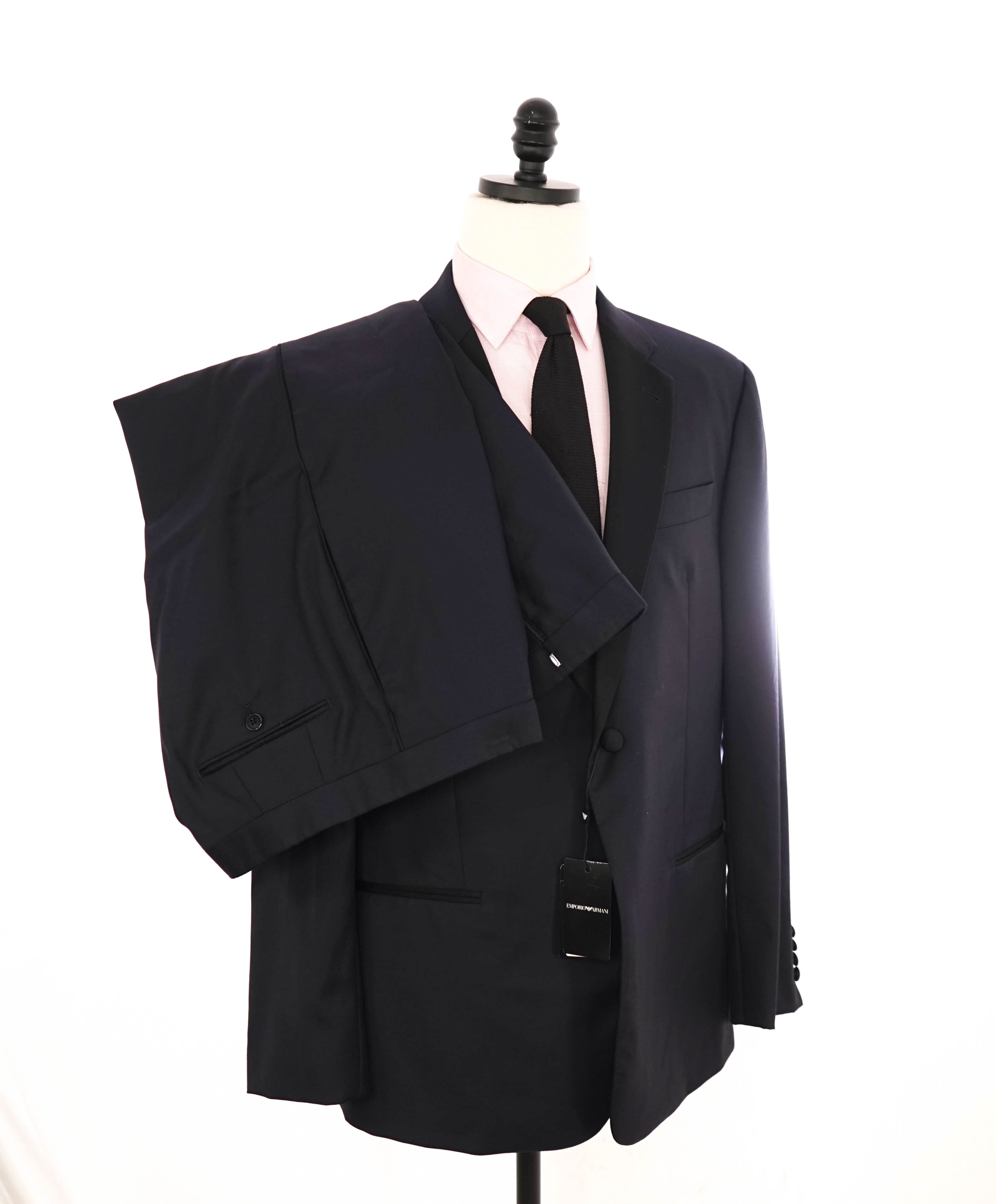 $1,995 EMPORIO ARMANI - “G LINE” NAVY 1-Btn Notch Lapel 130's Tuxedo Suit - 48R