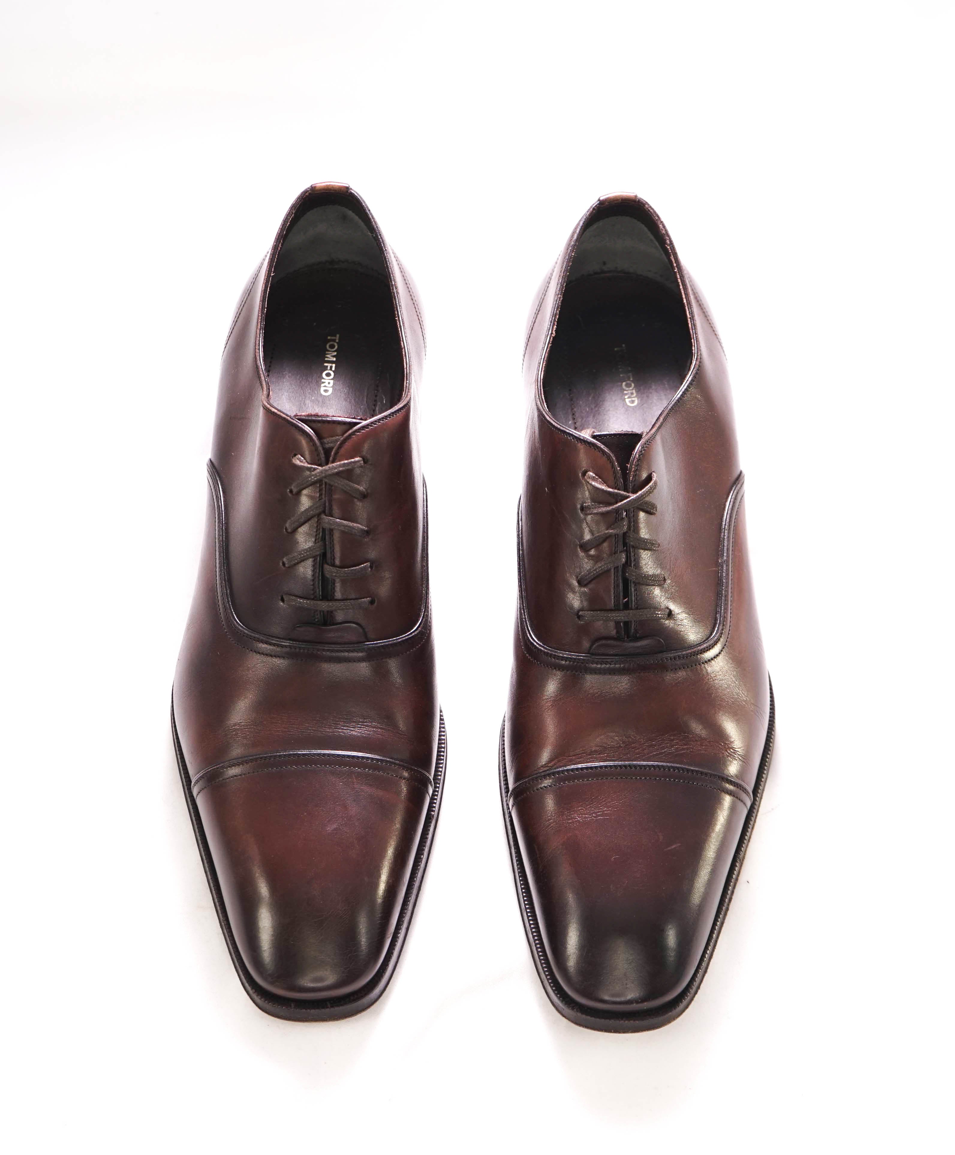 $1,990 TOM FORD - "ELKAN" Brown Leather Cap Toe Oxfords - 13.5 US (13 TF)