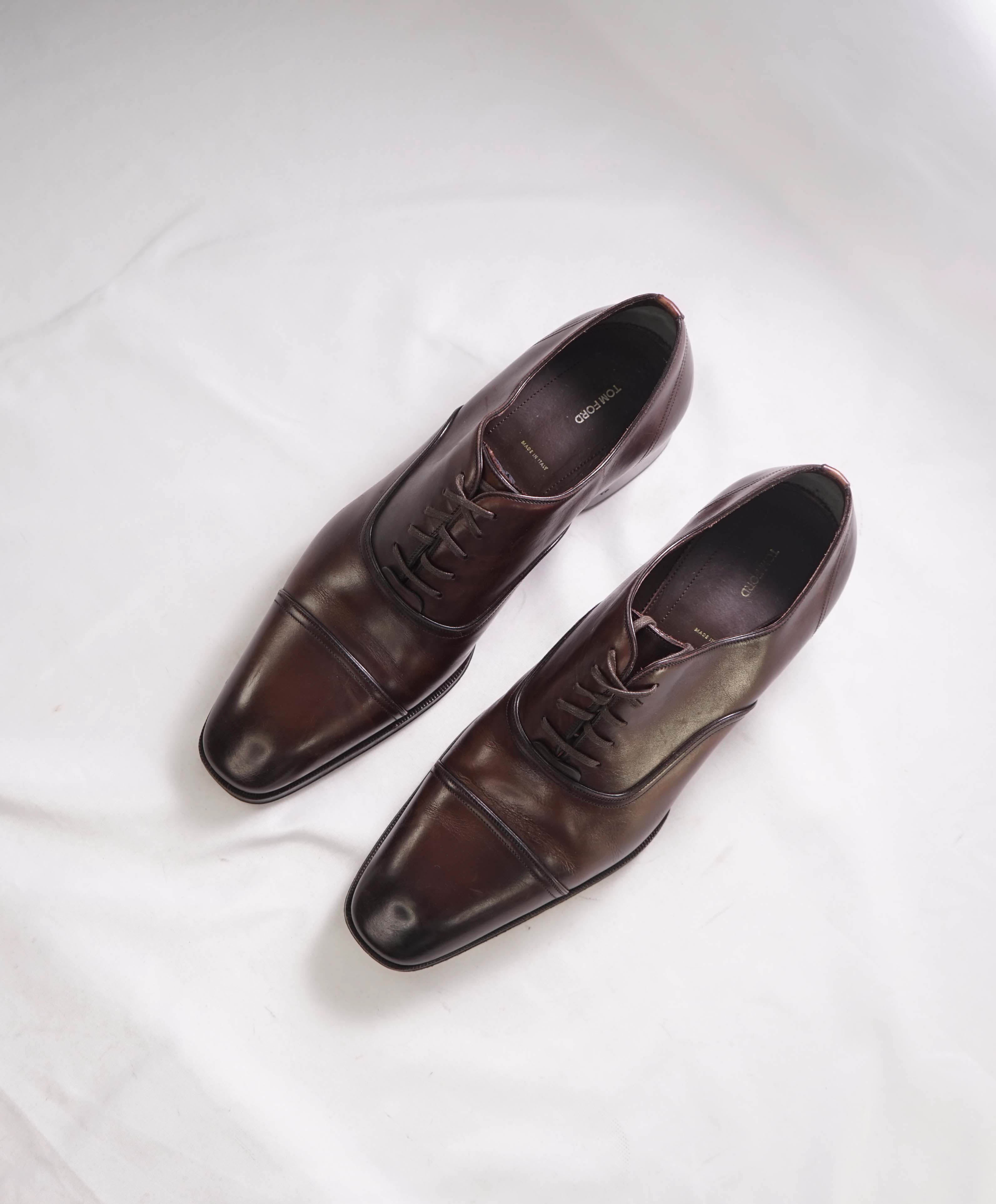 $1,990 TOM FORD - "ELKAN" Brown Leather Cap Toe Oxfords - 13.5 US (13 TF)