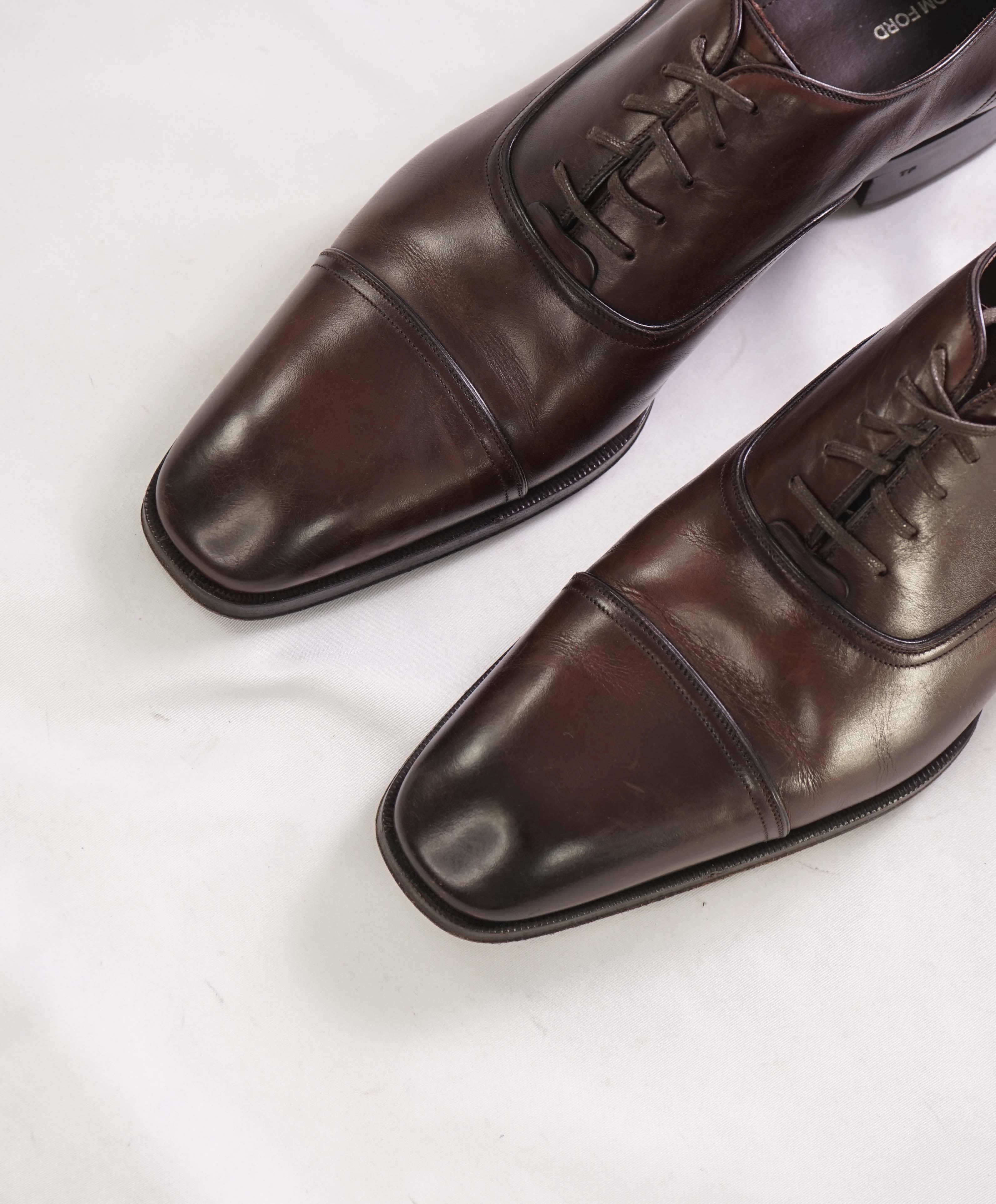 $1,990 TOM FORD - "ELKAN" Brown Leather Cap Toe Oxfords - 13.5 US (13 TF)