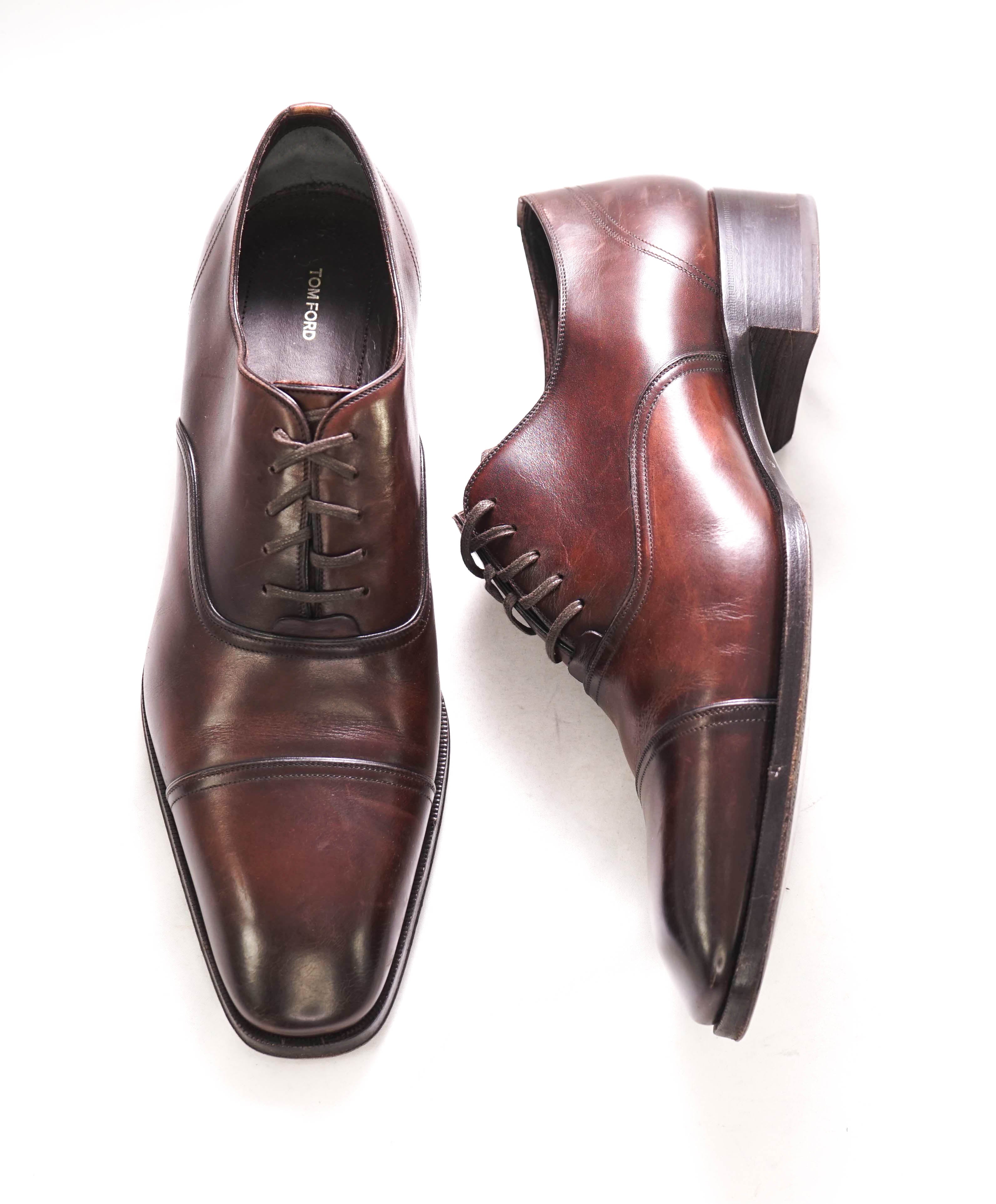 $1,990 TOM FORD - "ELKAN" Brown Leather Cap Toe Oxfords - 13.5 US (13 TF)