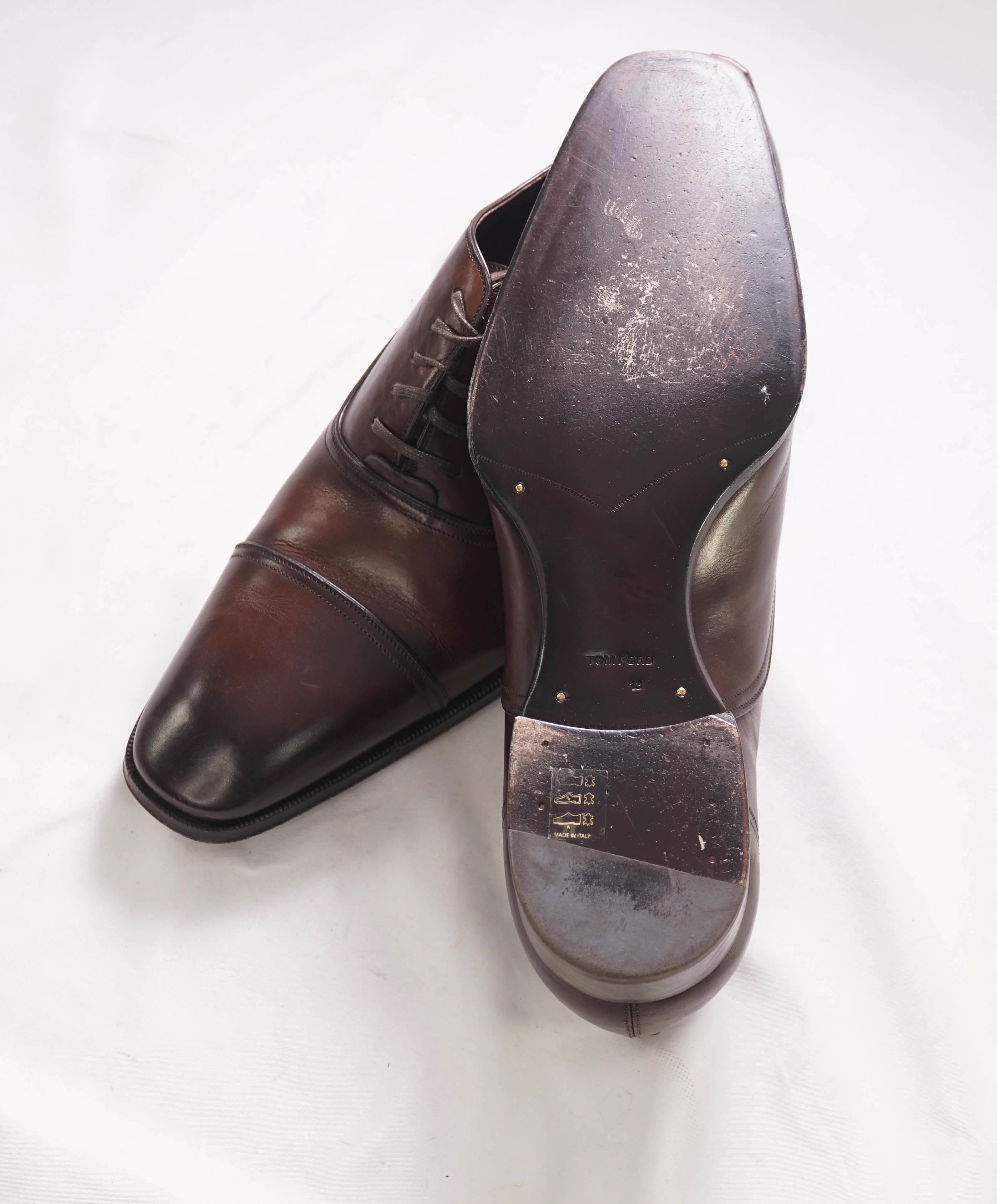 $1,990 TOM FORD - "ELKAN" Brown Leather Cap Toe Oxfords - 13.5 US (13 TF)