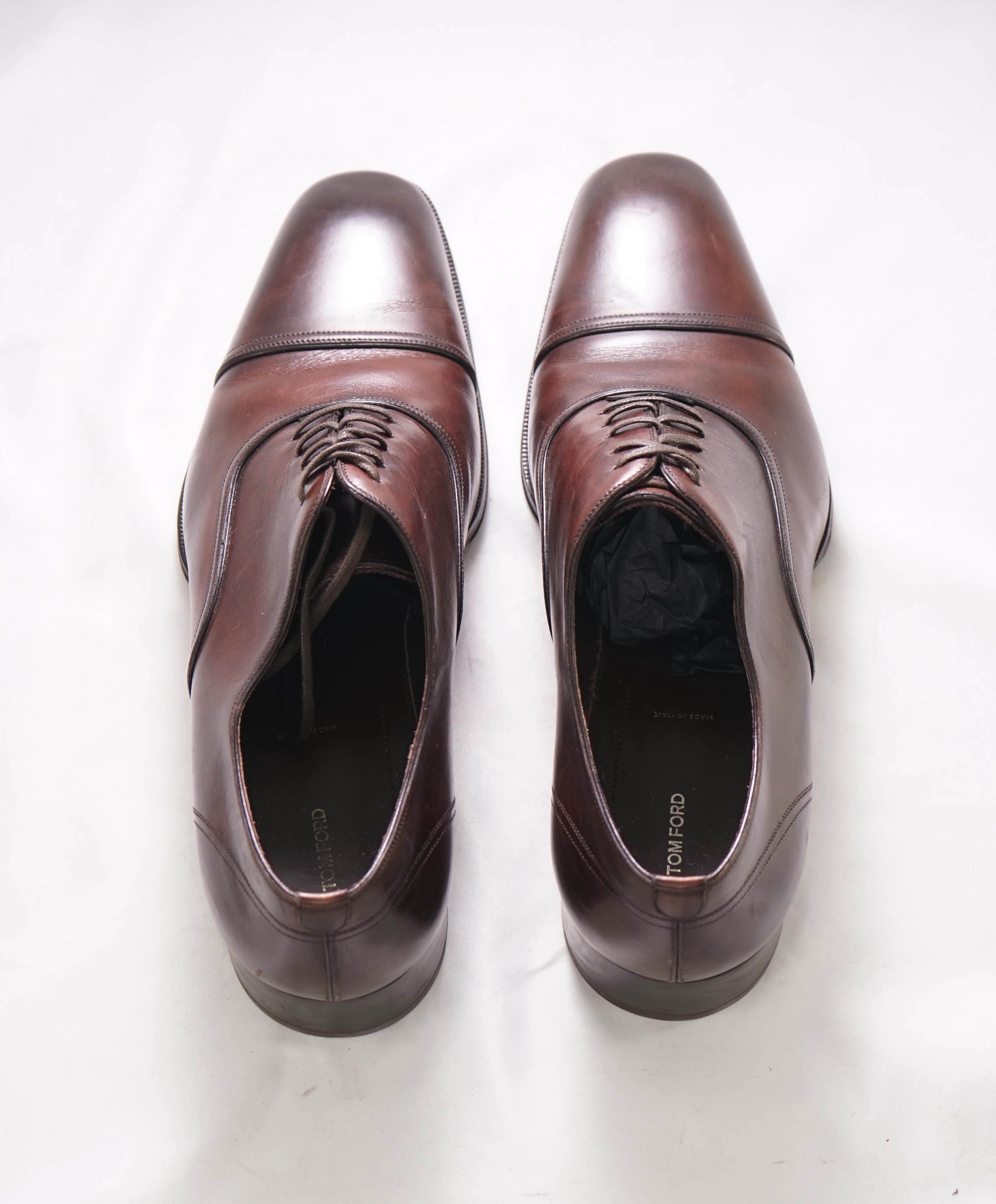 $1,990 TOM FORD - "ELKAN" Brown Leather Cap Toe Oxfords - 13.5 US (13 TF)