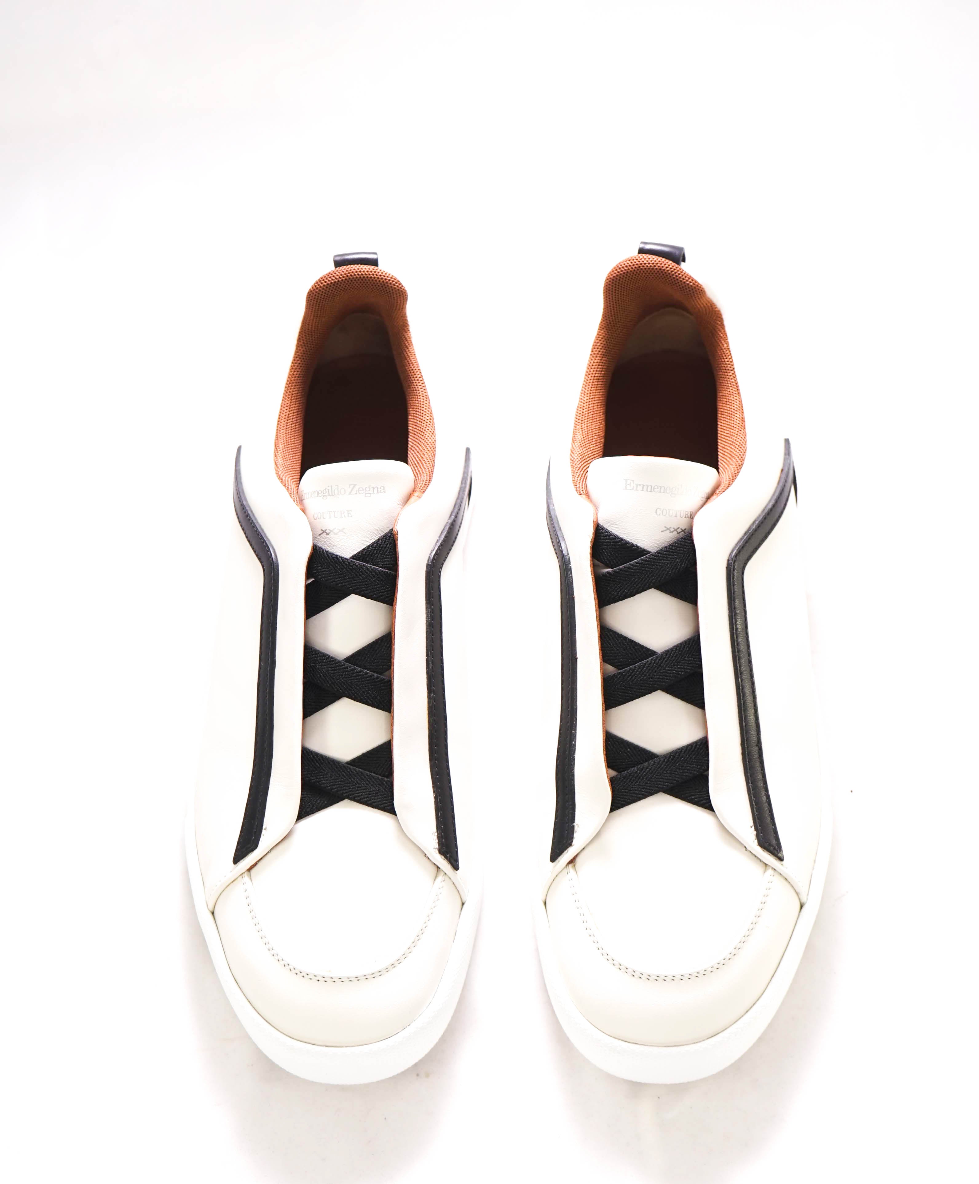 $1,150 ERMENEGILDO ZEGNA - COUTURE "Triple Stitch" White / Black RARE Sneakers - 9 US (8 EU)