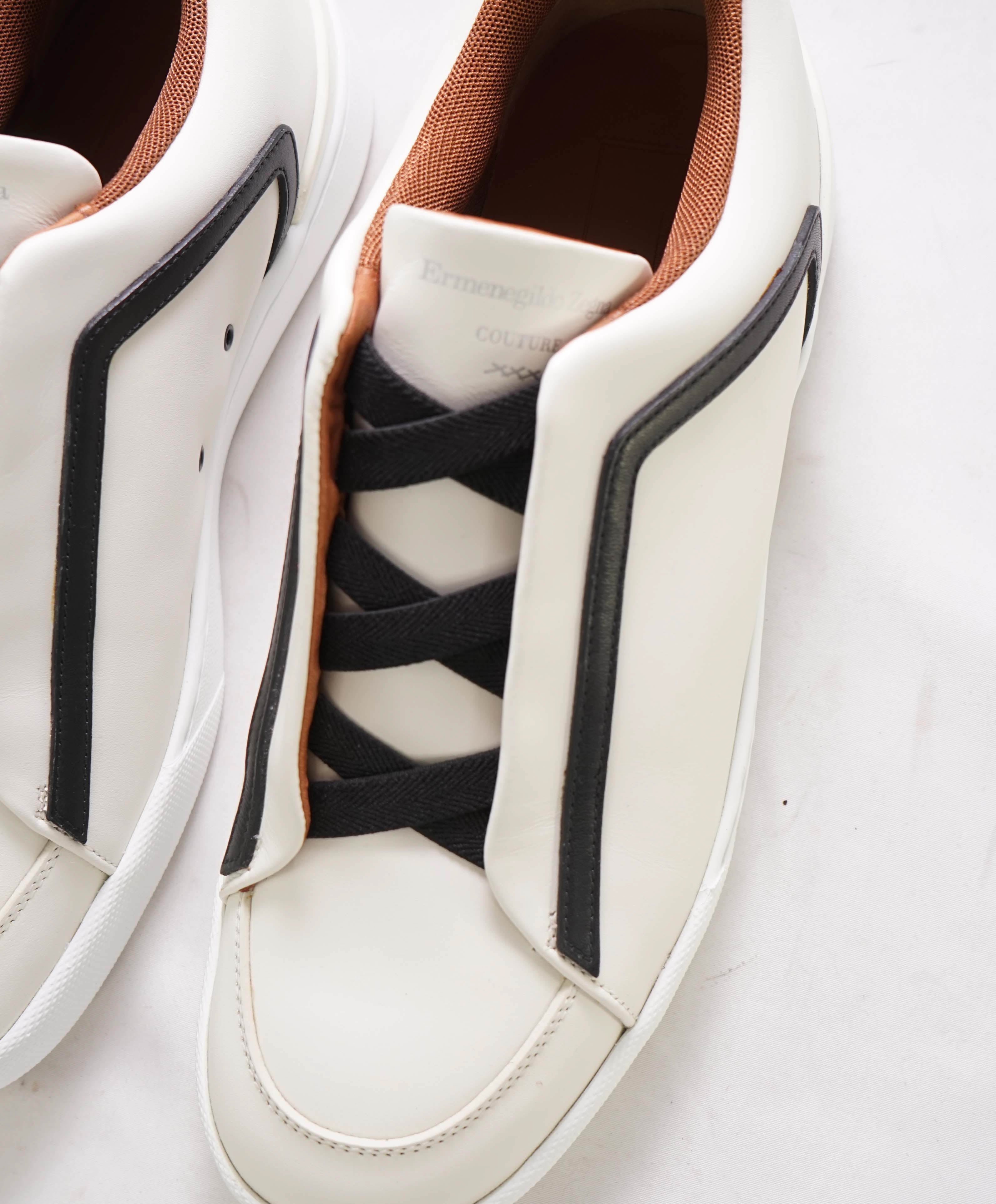 $1,150 ERMENEGILDO ZEGNA - COUTURE "Triple Stitch" White / Black RARE Sneakers - 9 US (8 EU)