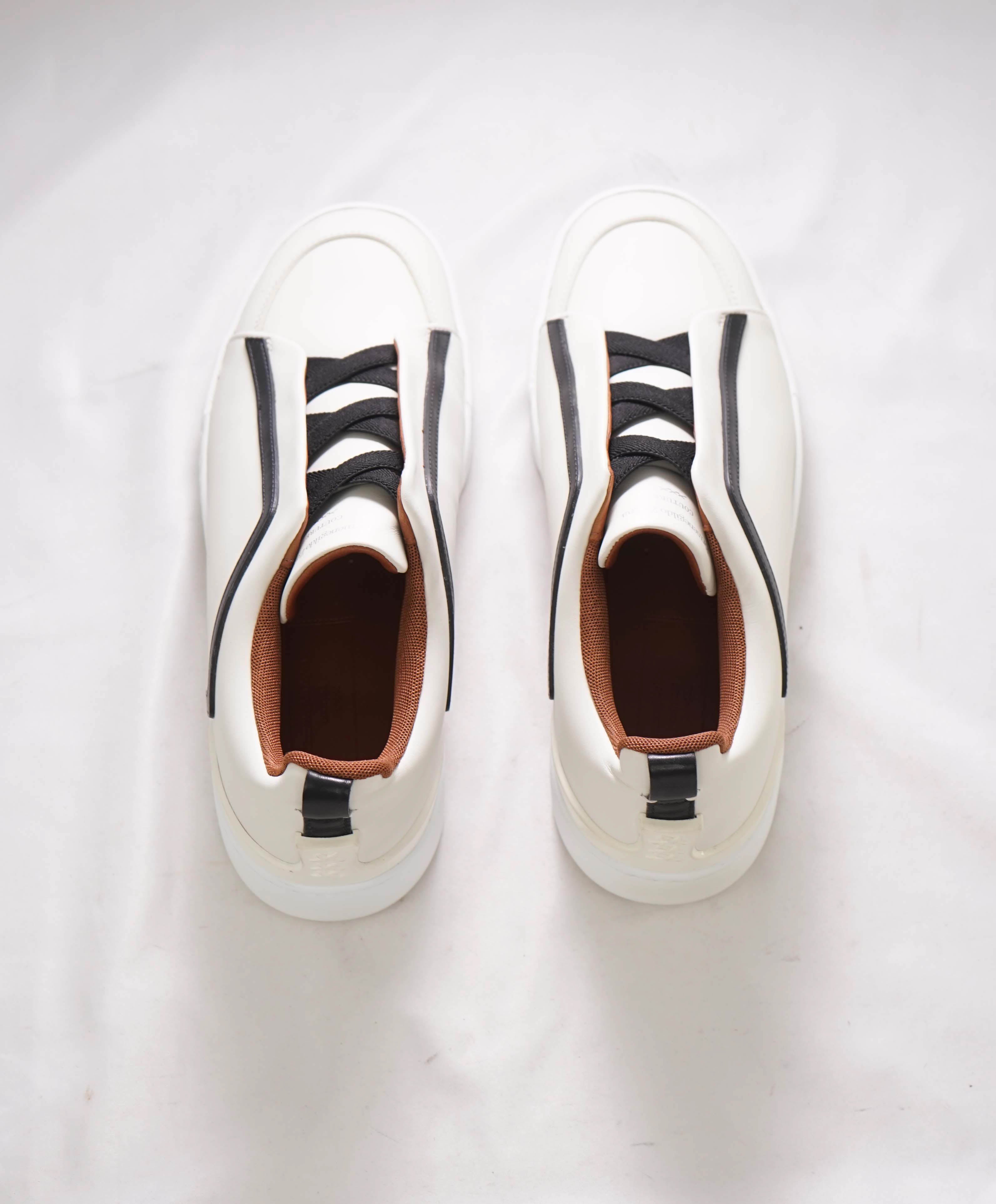 $1,150 ERMENEGILDO ZEGNA - COUTURE "Triple Stitch" White / Black RARE Sneakers - 9 US (8 EU)