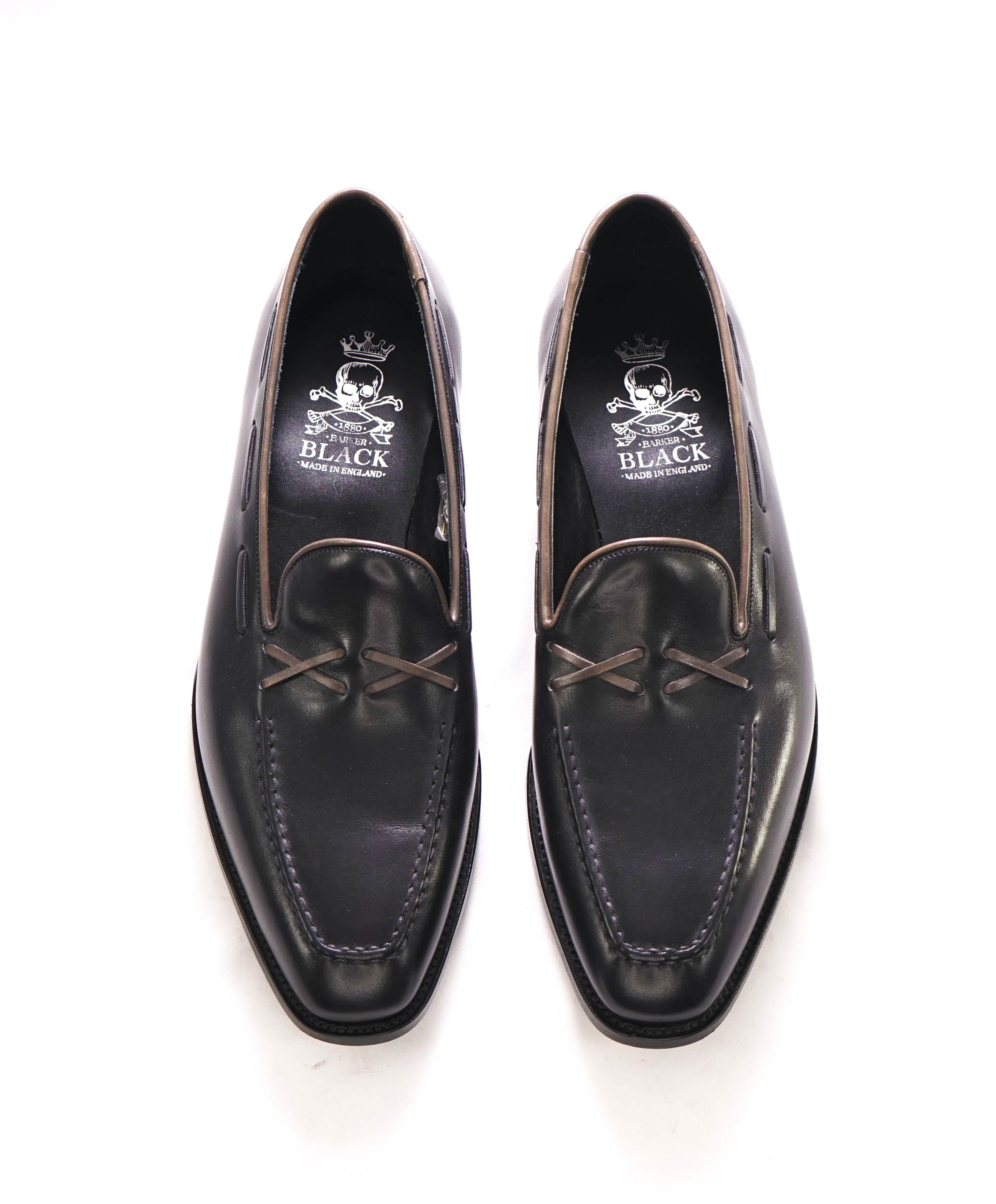 $875 BARKER BLACK - "STITCHED BONE" Iconic Black Logo Loafer - 9.5US (8.5 UK)