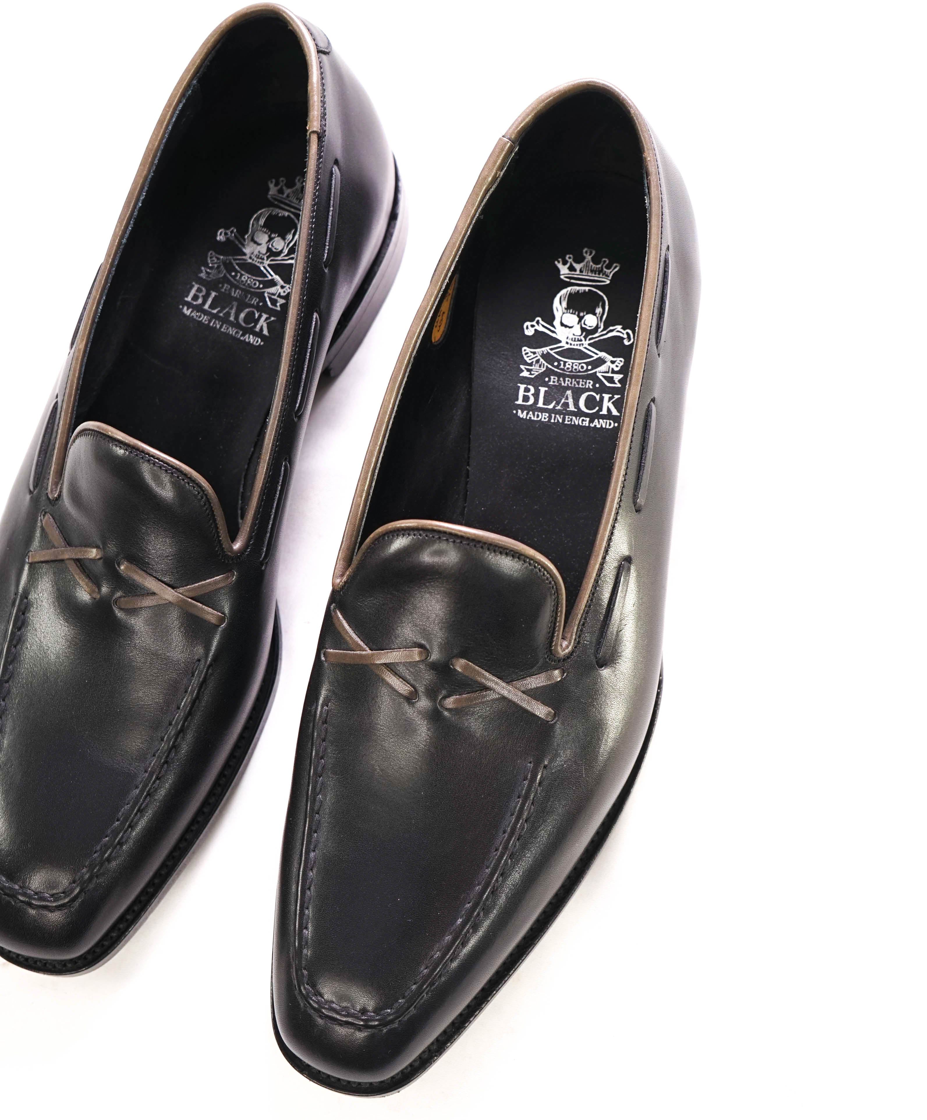 $875 BARKER BLACK - "STITCHED BONE" Iconic Black Logo Loafer - 9.5US (8.5 UK)