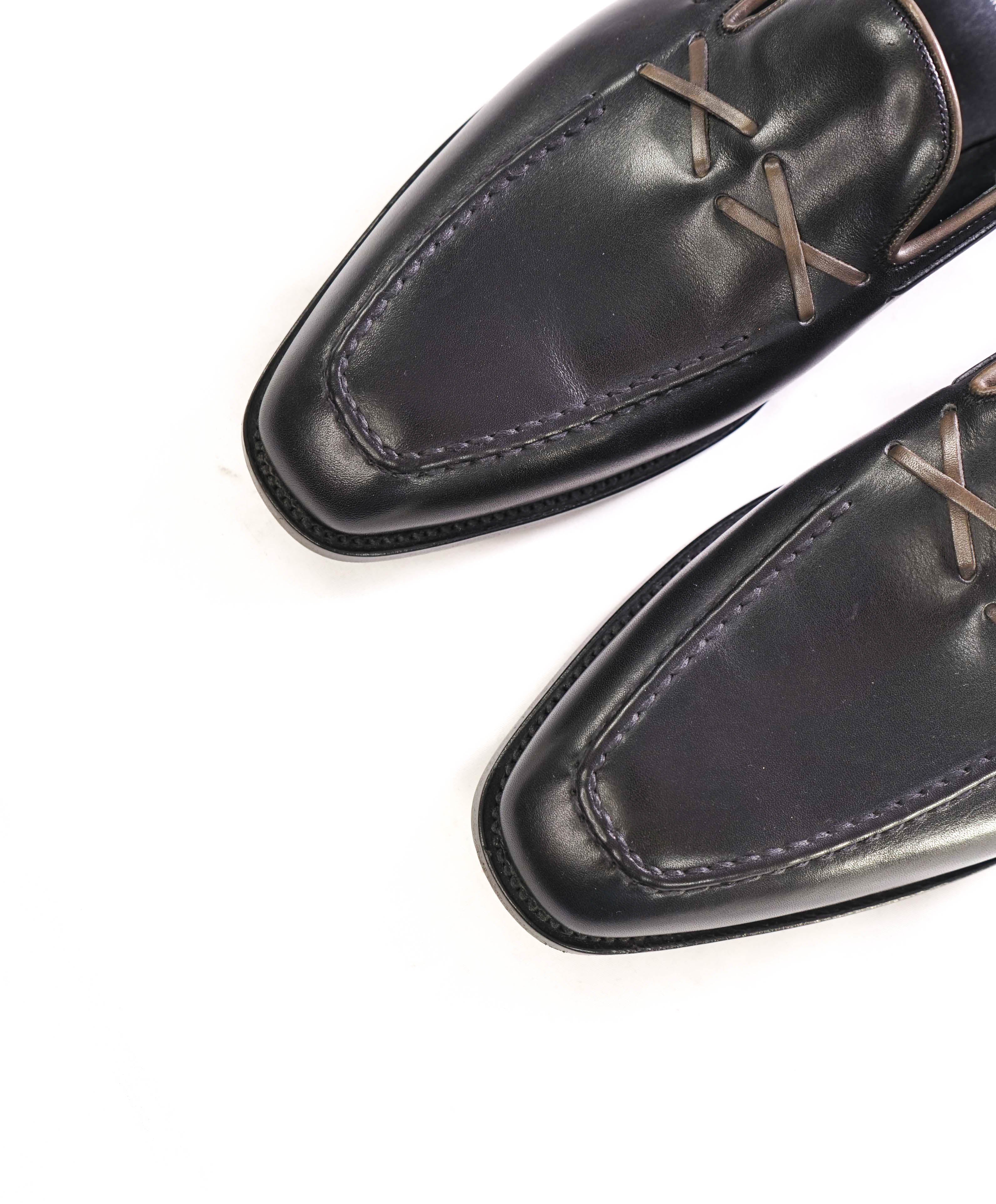 $875 BARKER BLACK - "STITCHED BONE" Iconic Black Logo Loafer - 9.5US (8.5 UK)