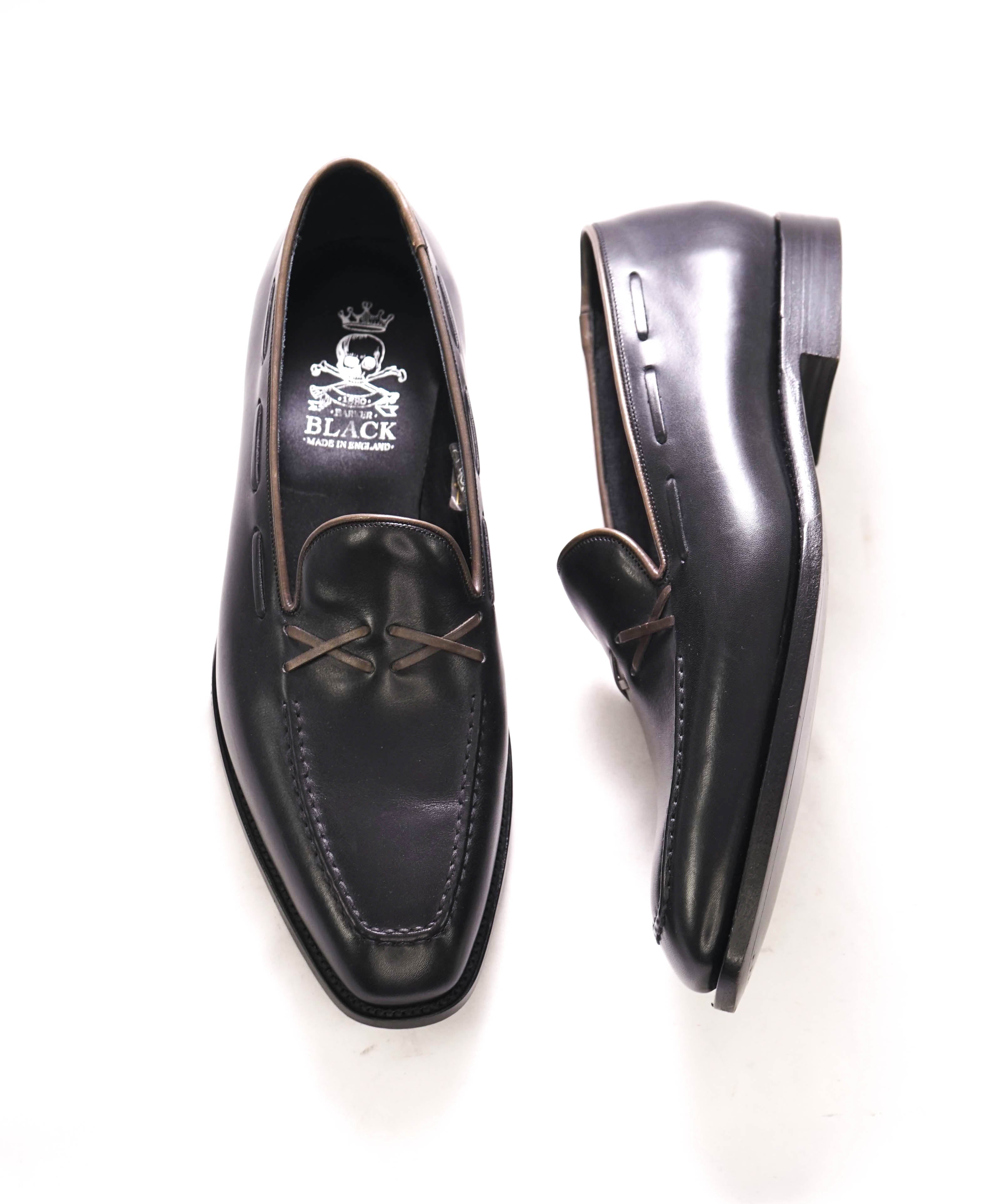 $875 BARKER BLACK - "STITCHED BONE" Iconic Black Logo Loafer - 9.5US (8.5 UK)