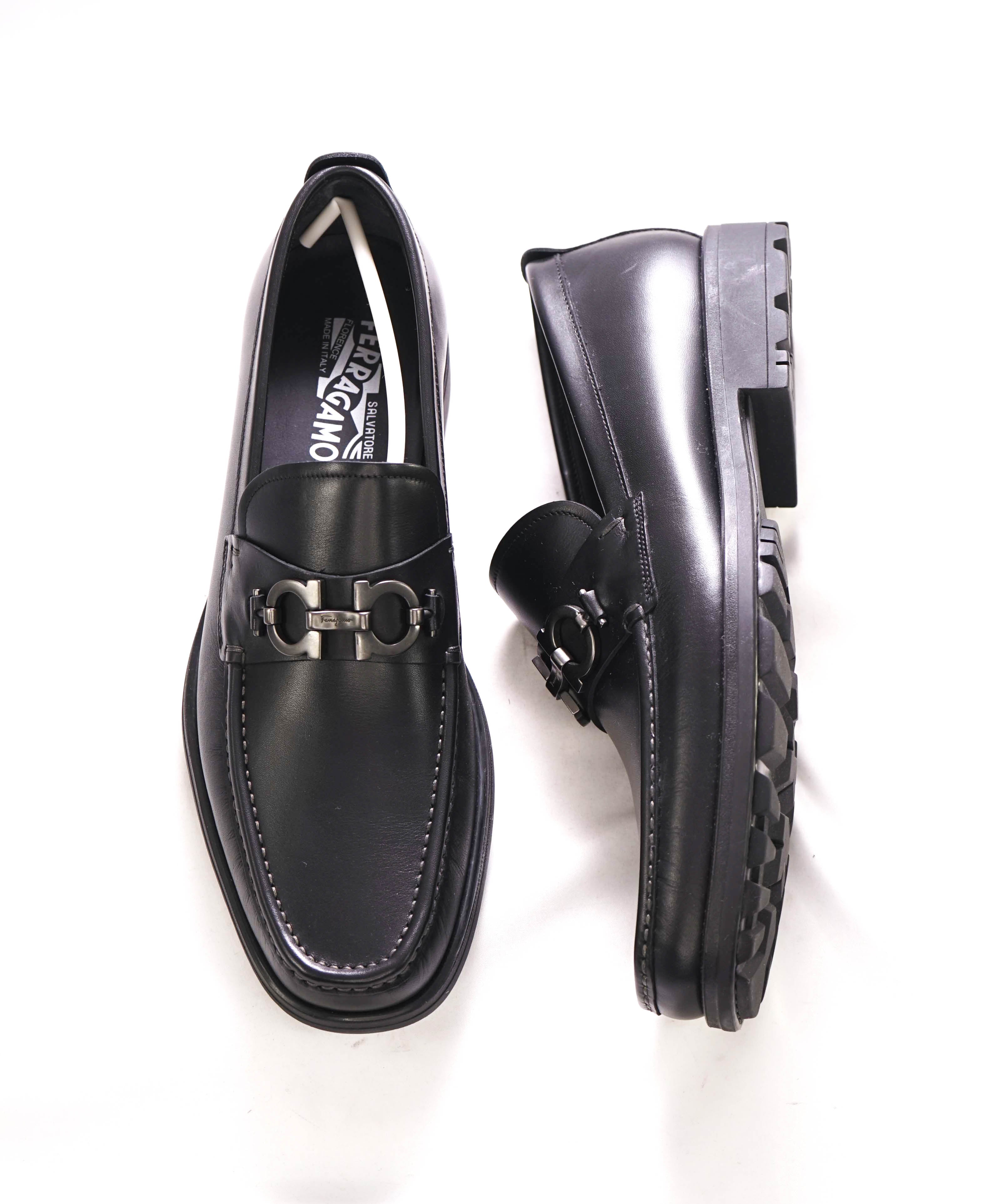 SALVATORE FERRAGAMO - "DAVID" Black Lug Sole Gancini Loafer - 11.5 D US