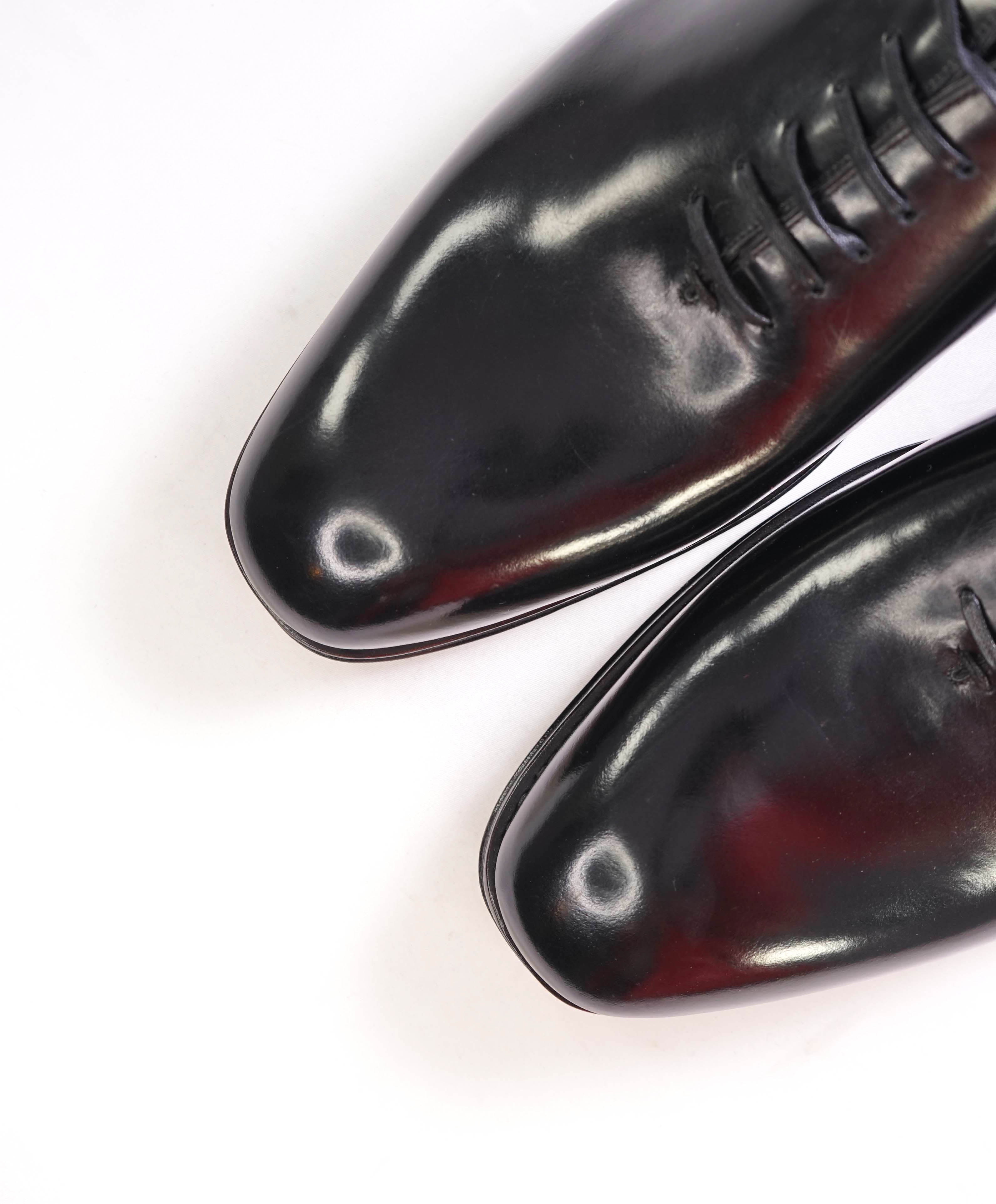 $1,395 SALVATORE FERRAGAMO - "CARMELO Tramezza" Black Whole-Cut Silhouette Oxfords - 11.5 EE