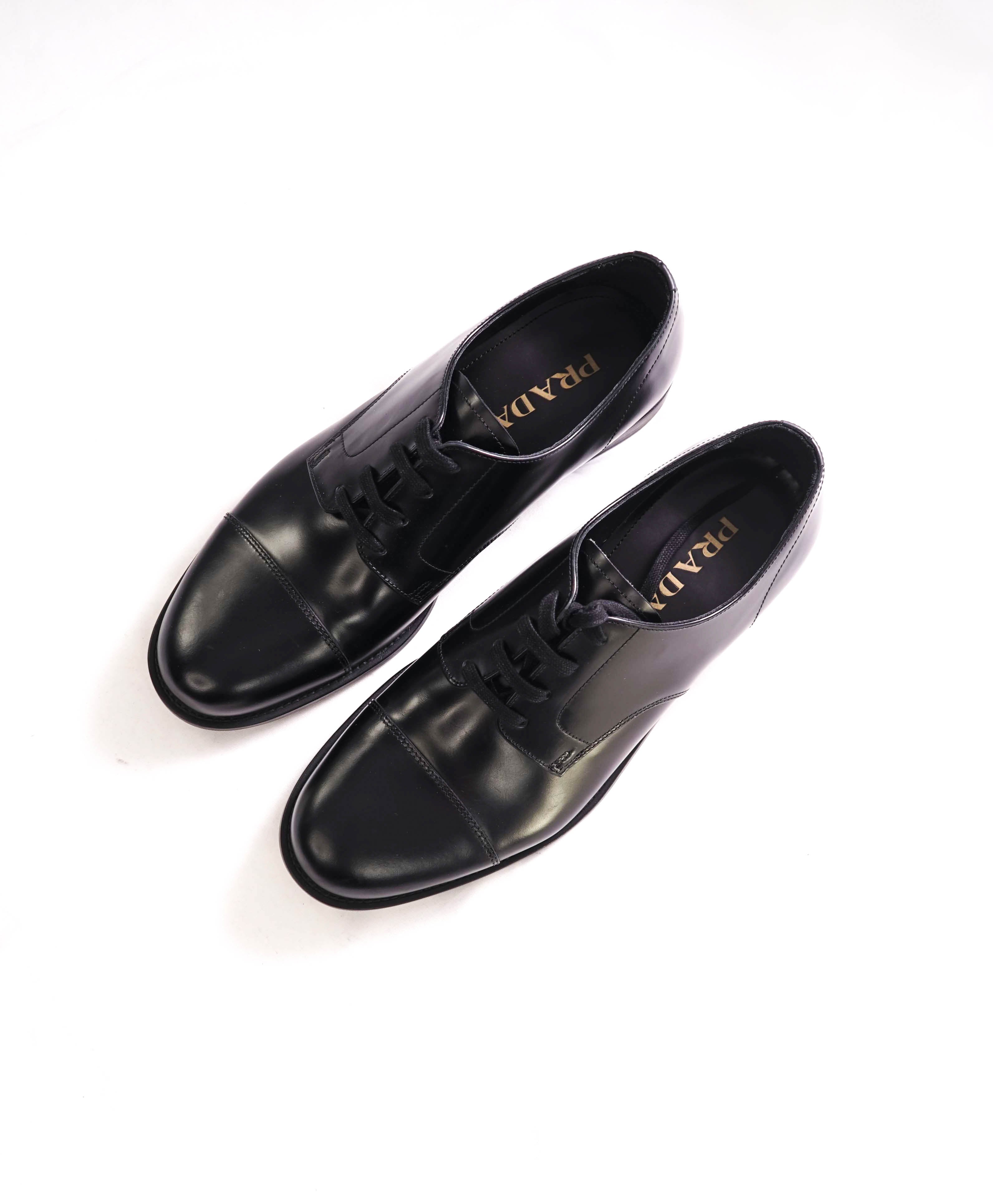 $980 PRADA - Brushed Leather Cap Toe Oxfords W Logo - 9 US (8 Prada)